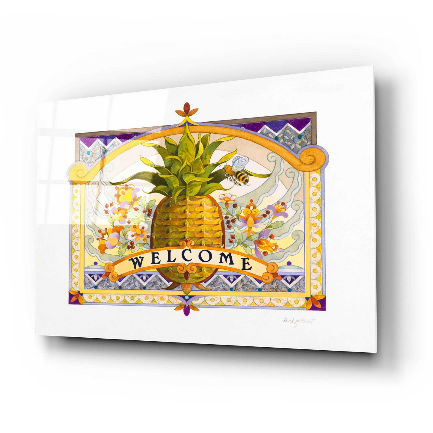 Epic Art 'Welcome Pineapple' by David Galchutt, Acrylic Glass Wall Art,24x16