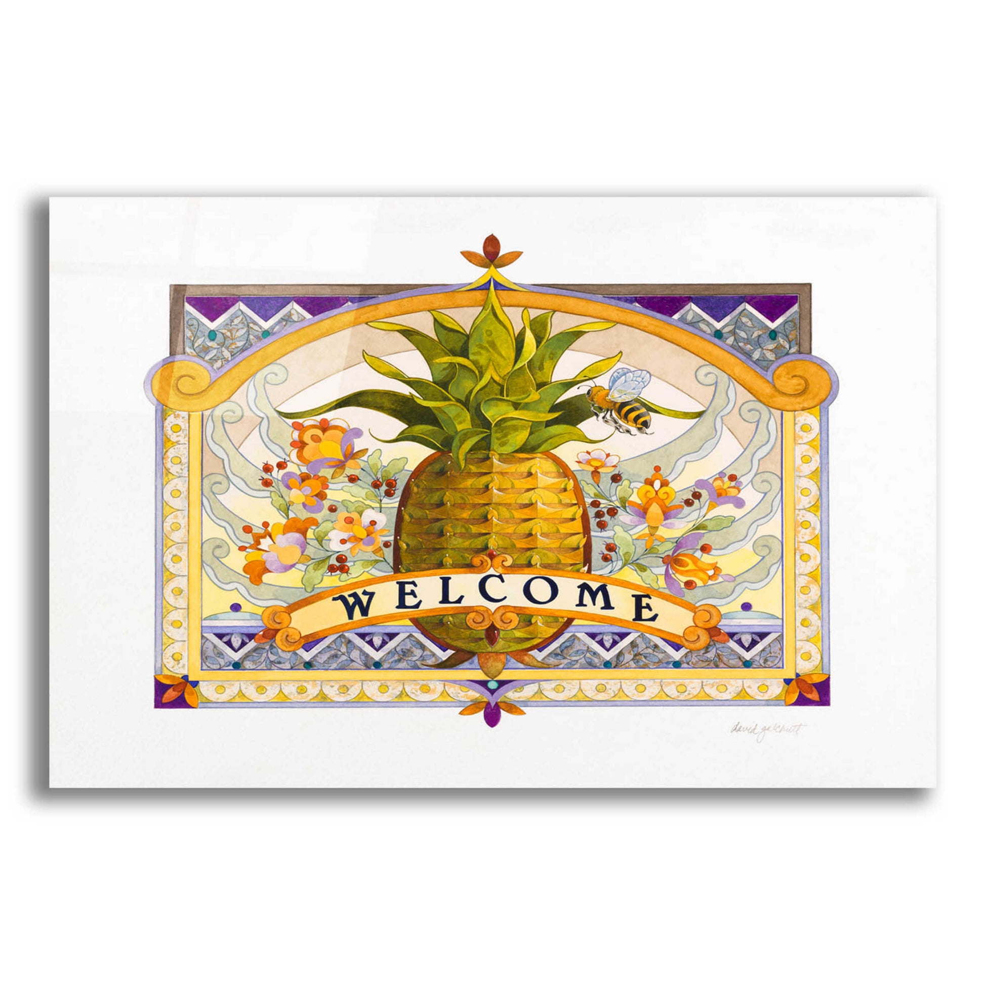 Epic Art 'Welcome Pineapple' by David Galchutt, Acrylic Glass Wall Art,24x16