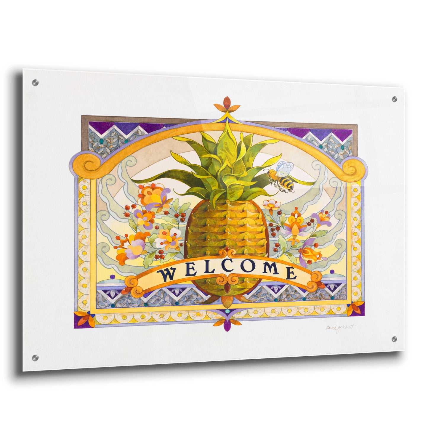 Epic Art 'Welcome Pineapple' by David Galchutt, Acrylic Glass Wall Art,36x24