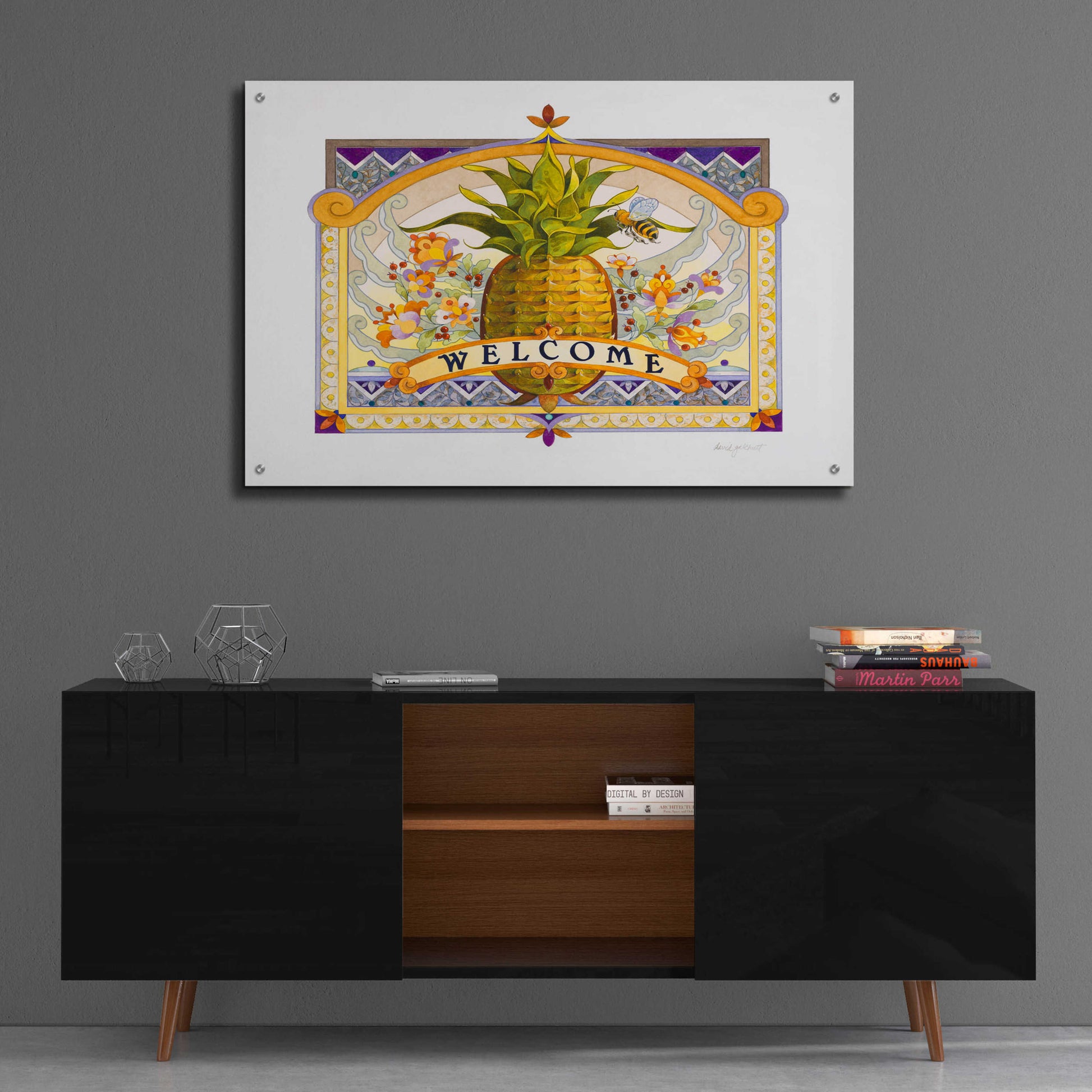 Epic Art 'Welcome Pineapple' by David Galchutt, Acrylic Glass Wall Art,36x24