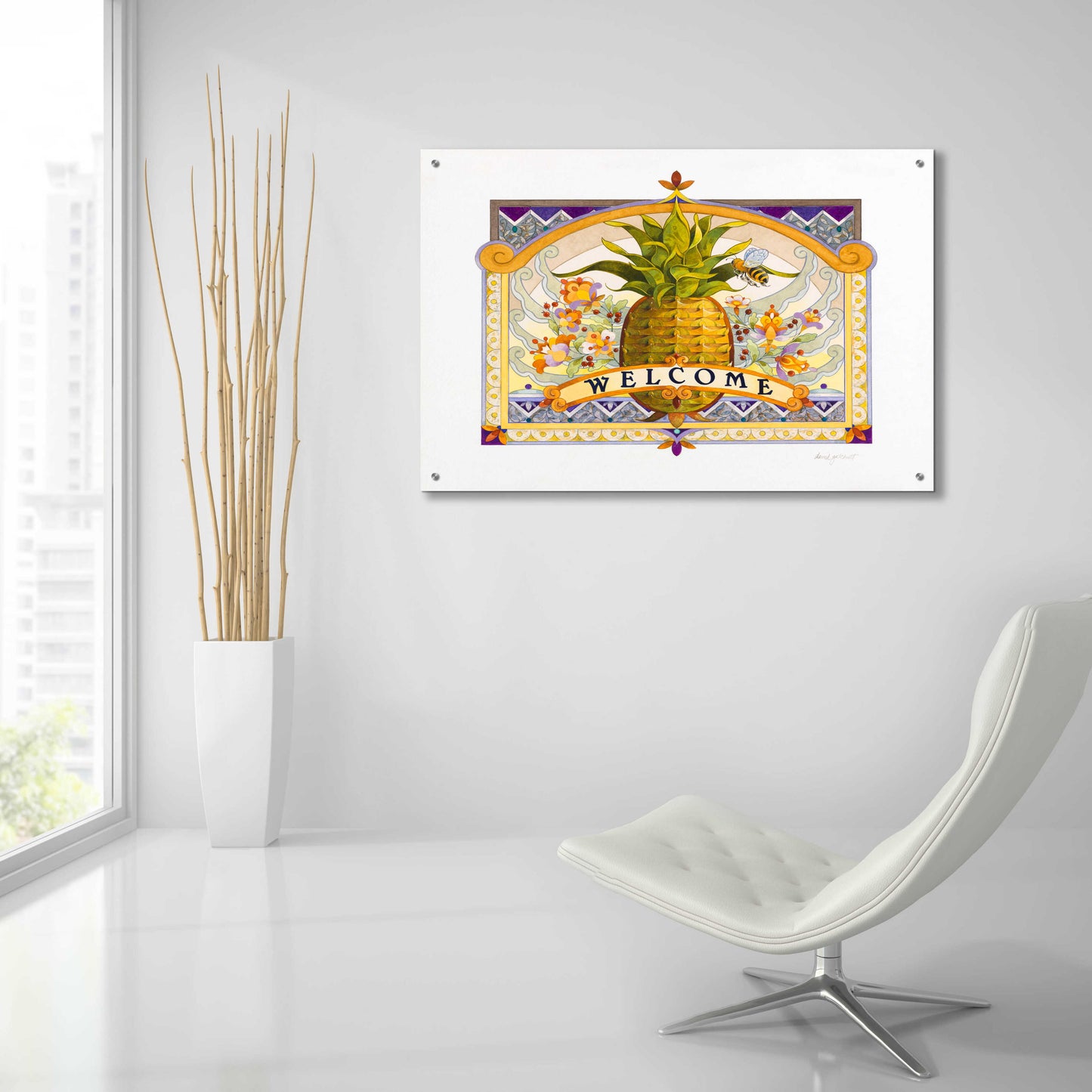 Epic Art 'Welcome Pineapple' by David Galchutt, Acrylic Glass Wall Art,36x24