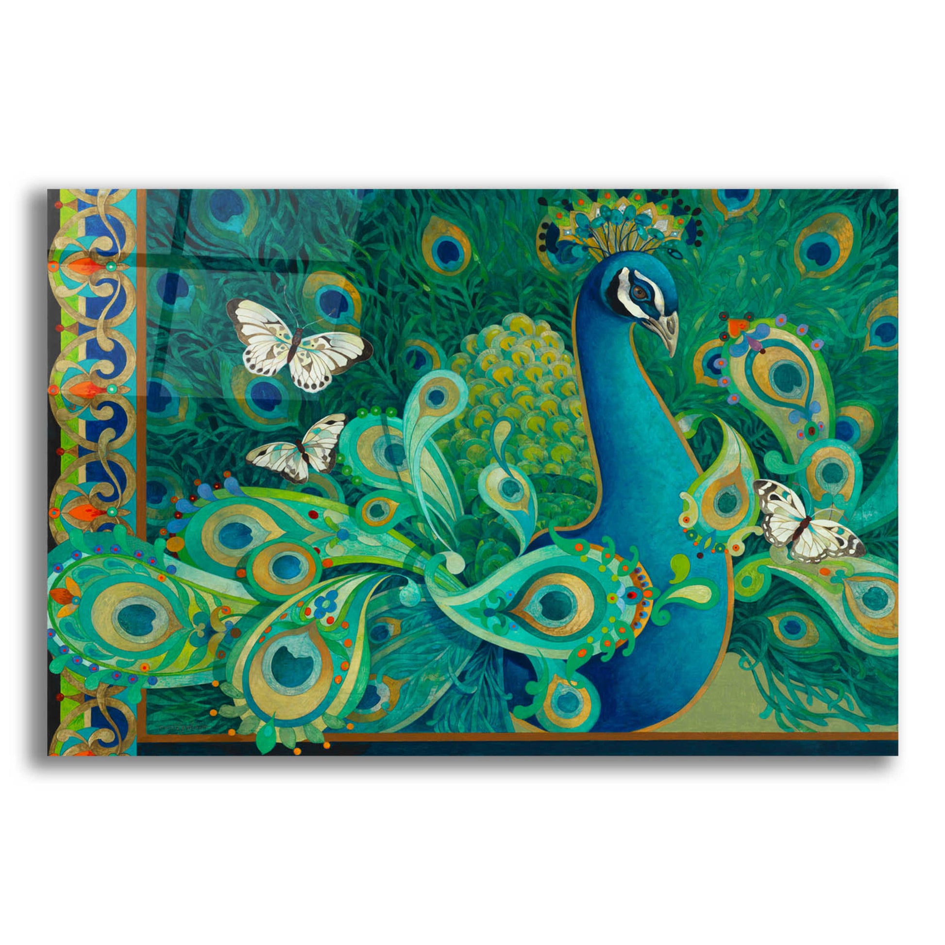 Epic Art 'Paisley Peacock' by David Galchutt, Acrylic Glass Wall Art,16x12