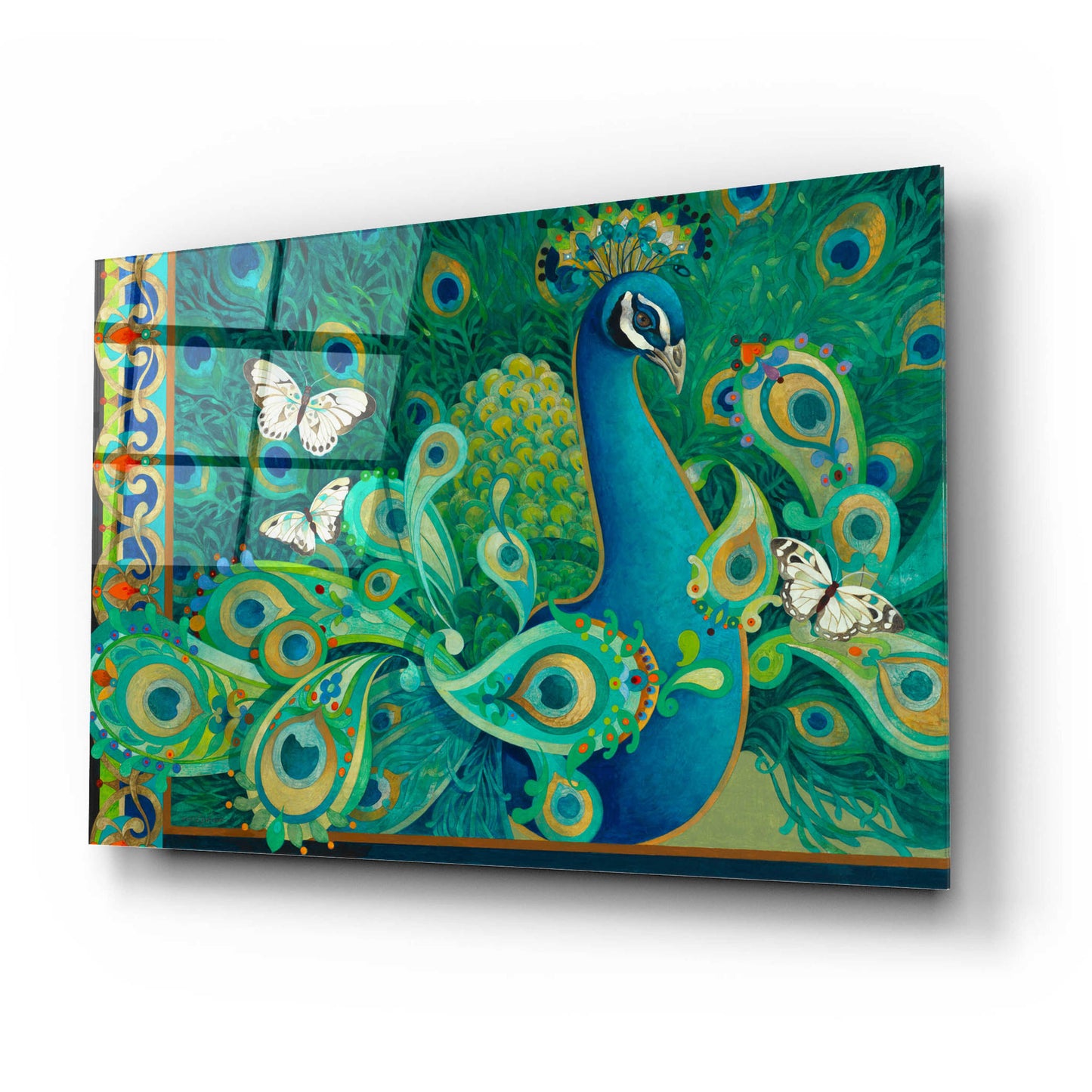 Epic Art 'Paisley Peacock' by David Galchutt, Acrylic Glass Wall Art,24x16