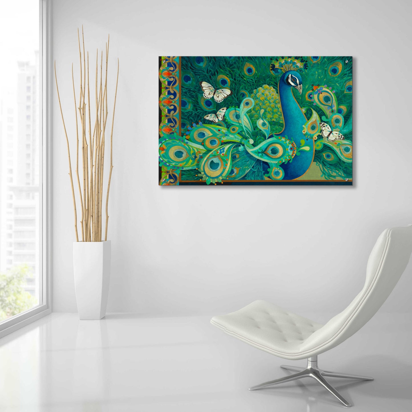 Epic Art 'Paisley Peacock' by David Galchutt, Acrylic Glass Wall Art,36x24