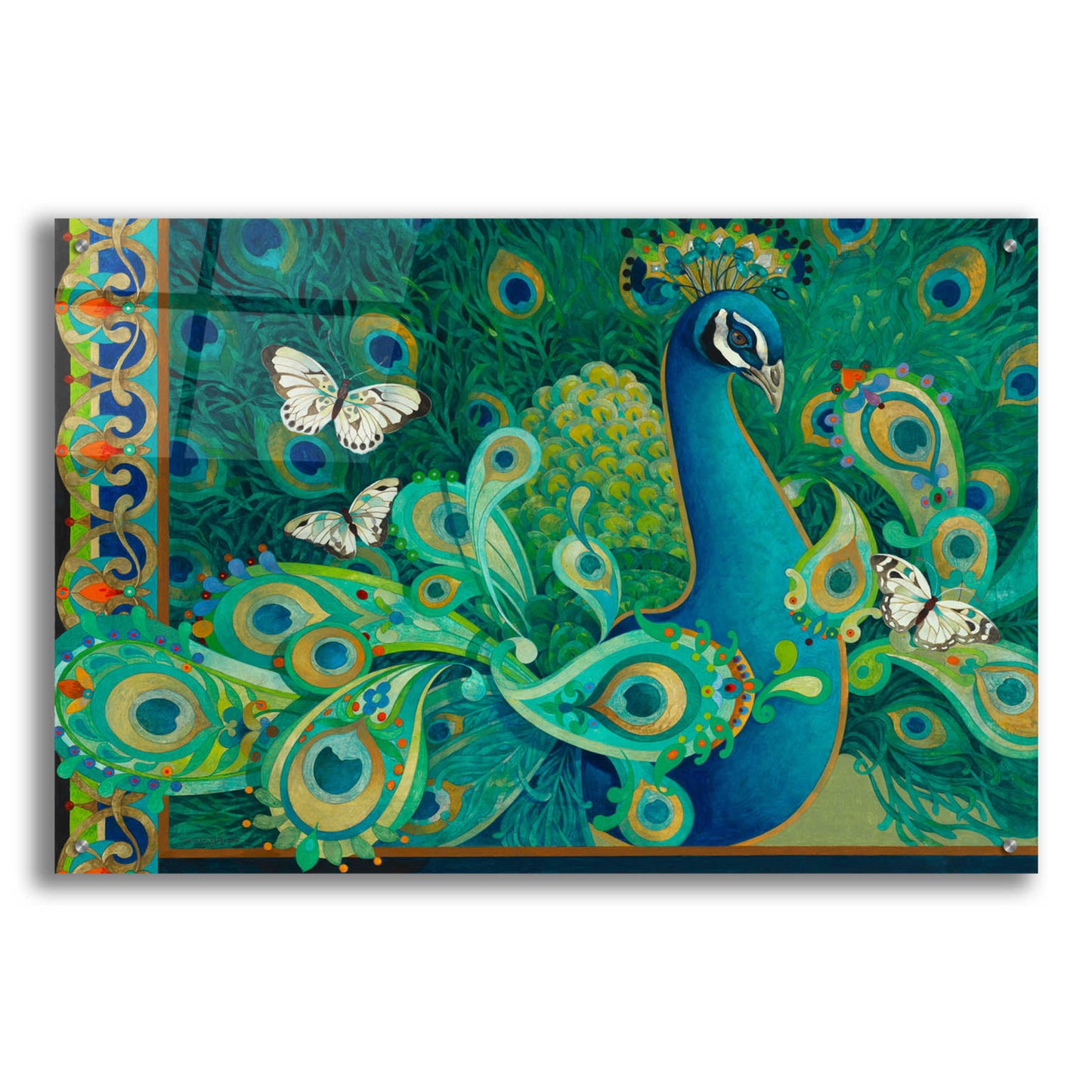 Epic Art 'Paisley Peacock' by David Galchutt, Acrylic Glass Wall Art,36x24