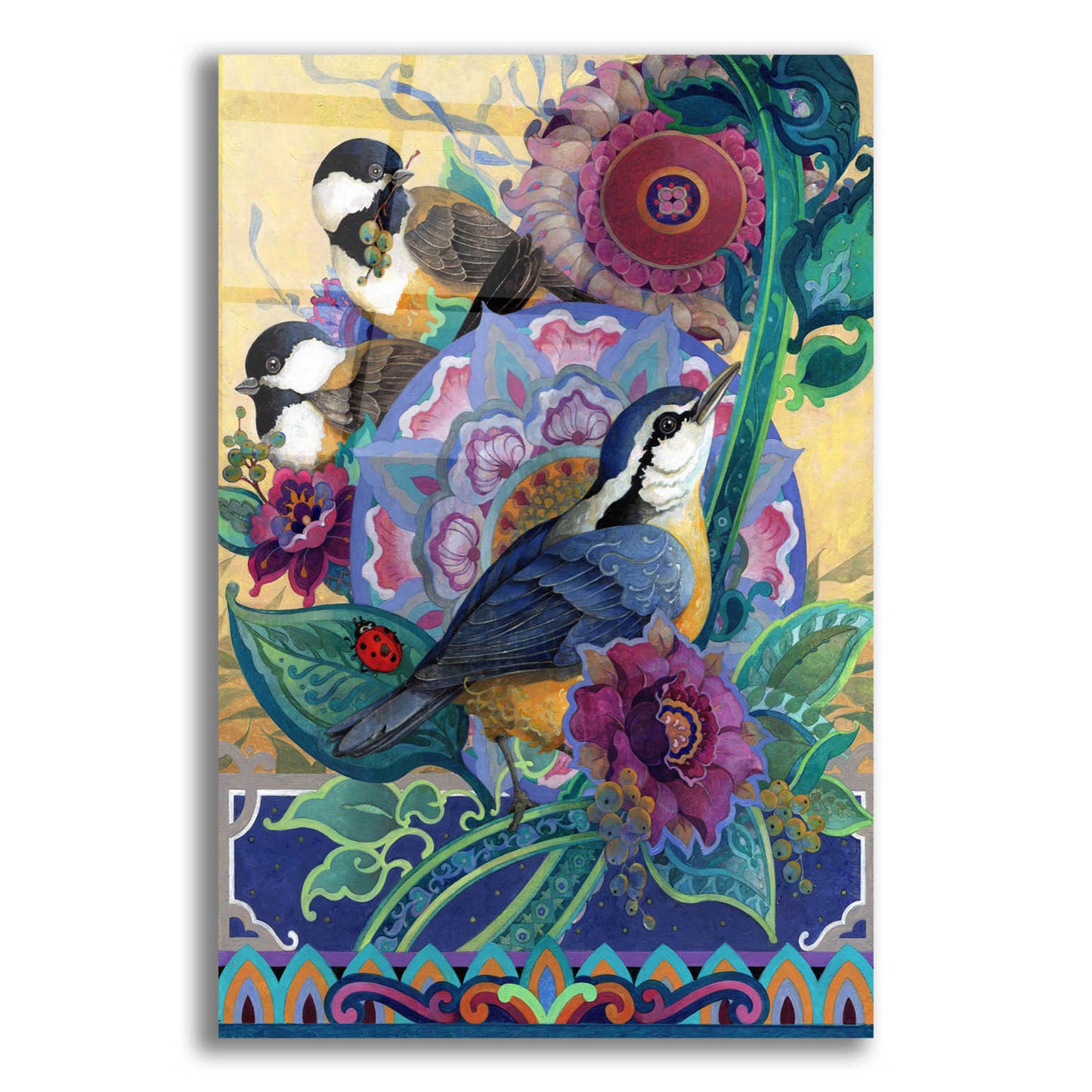 Epic Art 'Garden Bird Trio' by David Galchutt, Acrylic Glass Wall Art,12x16