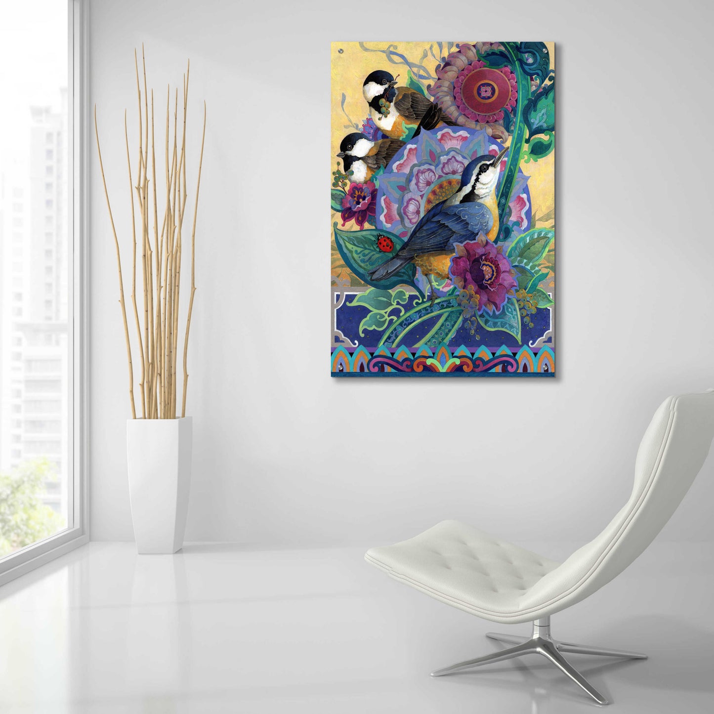 Epic Art 'Garden Bird Trio' by David Galchutt, Acrylic Glass Wall Art,24x36