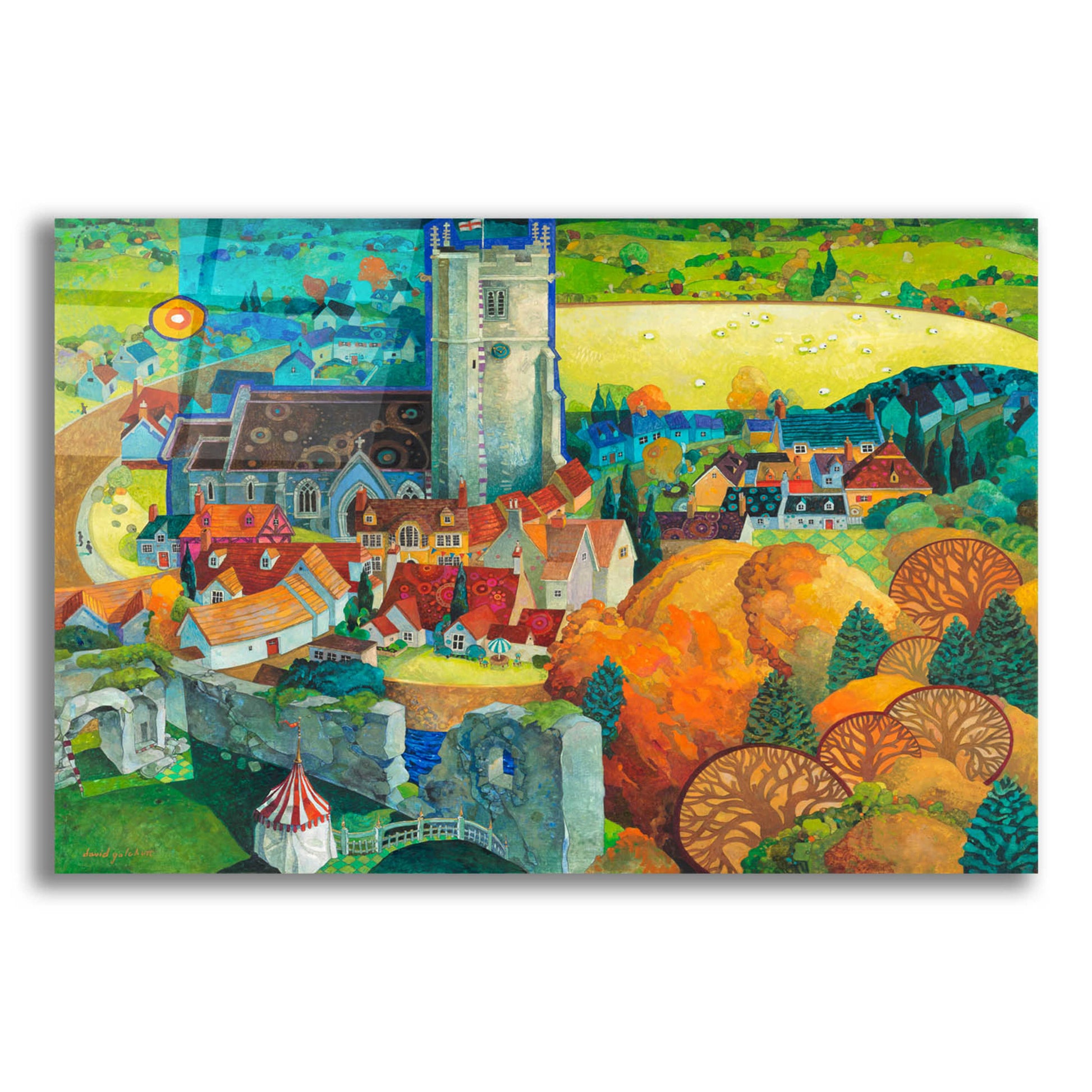 Epic Art 'A View from Corfe Castle Dorset' by David Galchutt, Acrylic Glass Wall Art,16x12