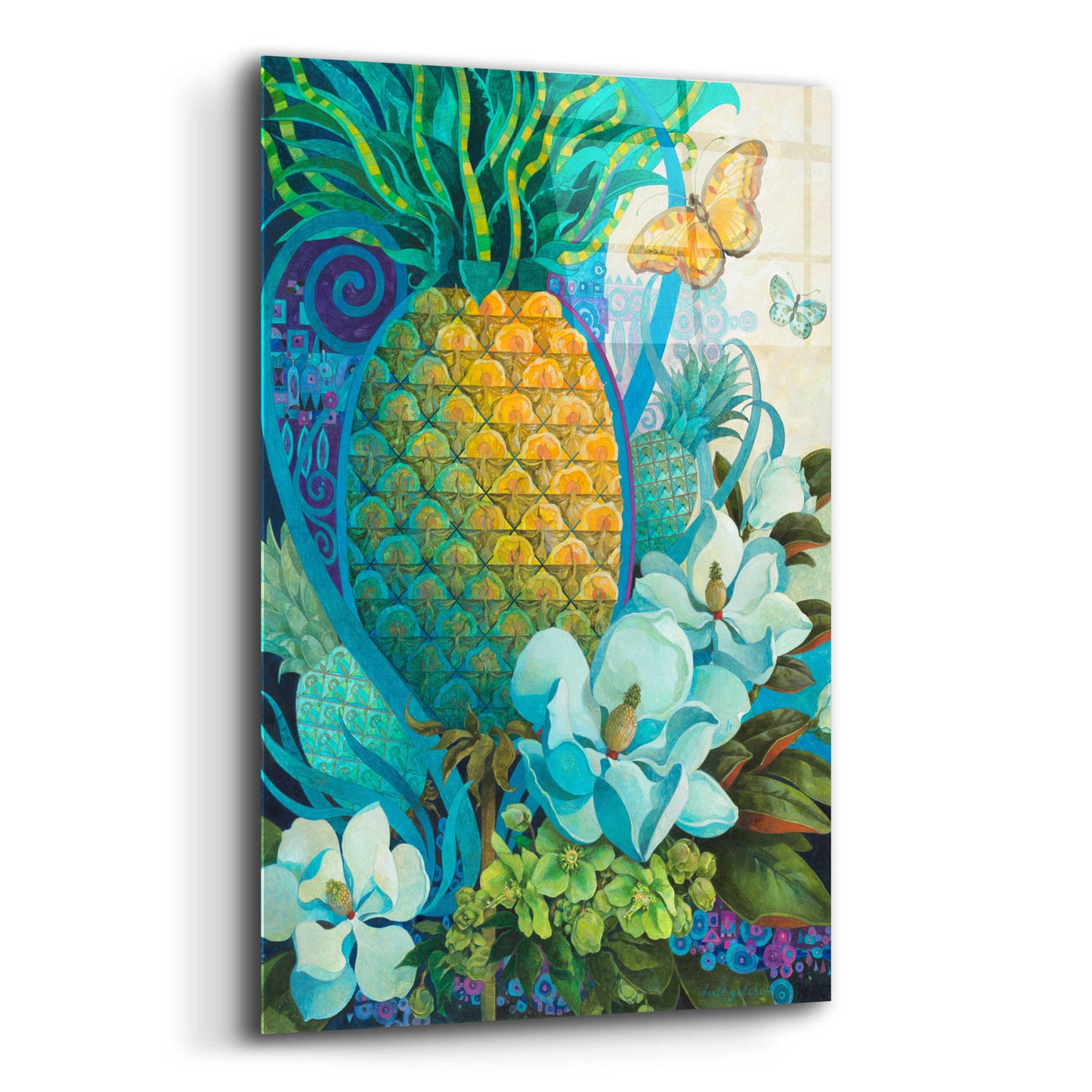 Epic Art 'Pineapple Floral' by David Galchutt, Acrylic Glass Wall Art,12x16