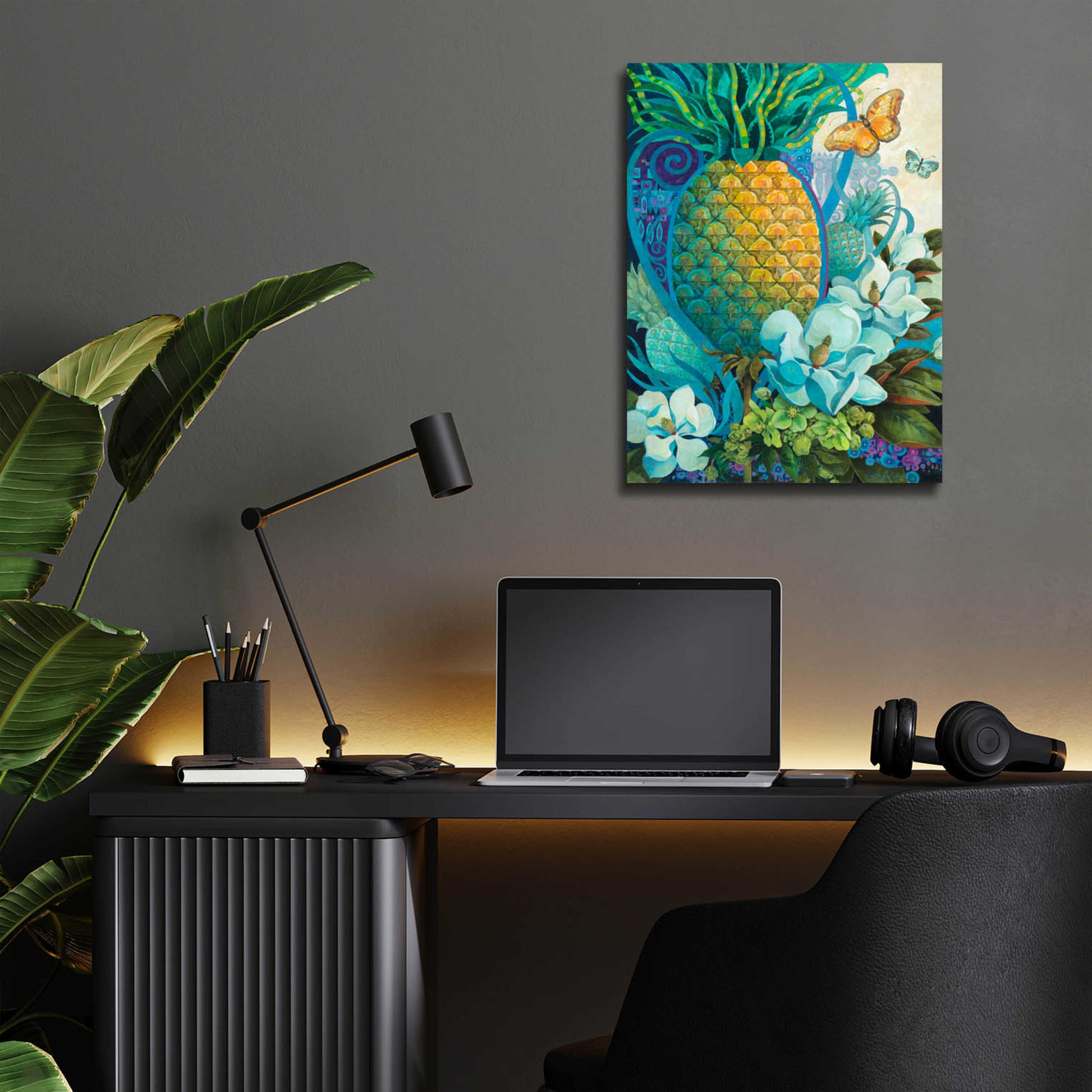 Epic Art 'Pineapple Floral' by David Galchutt, Acrylic Glass Wall Art,12x16