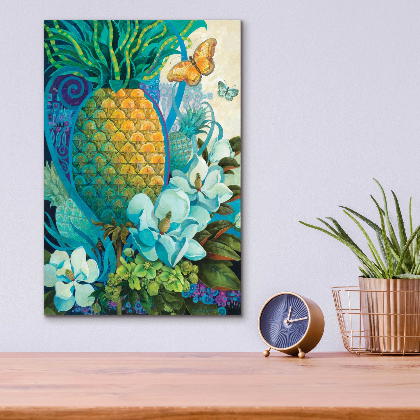 Epic Art 'Pineapple Floral' by David Galchutt, Acrylic Glass Wall Art,12x16