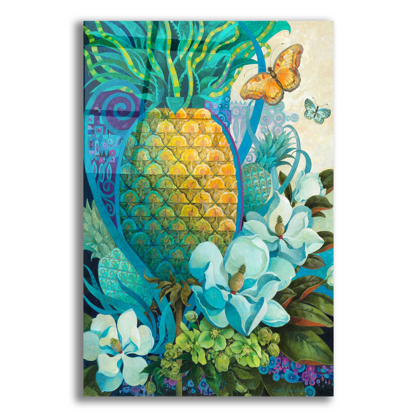 Epic Art 'Pineapple Floral' by David Galchutt, Acrylic Glass Wall Art,12x16