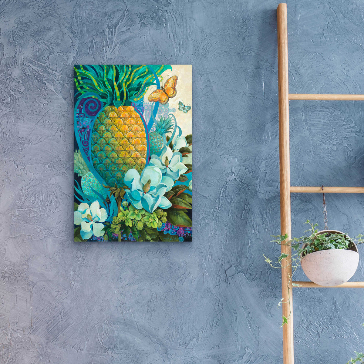 Epic Art 'Pineapple Floral' by David Galchutt, Acrylic Glass Wall Art,16x24