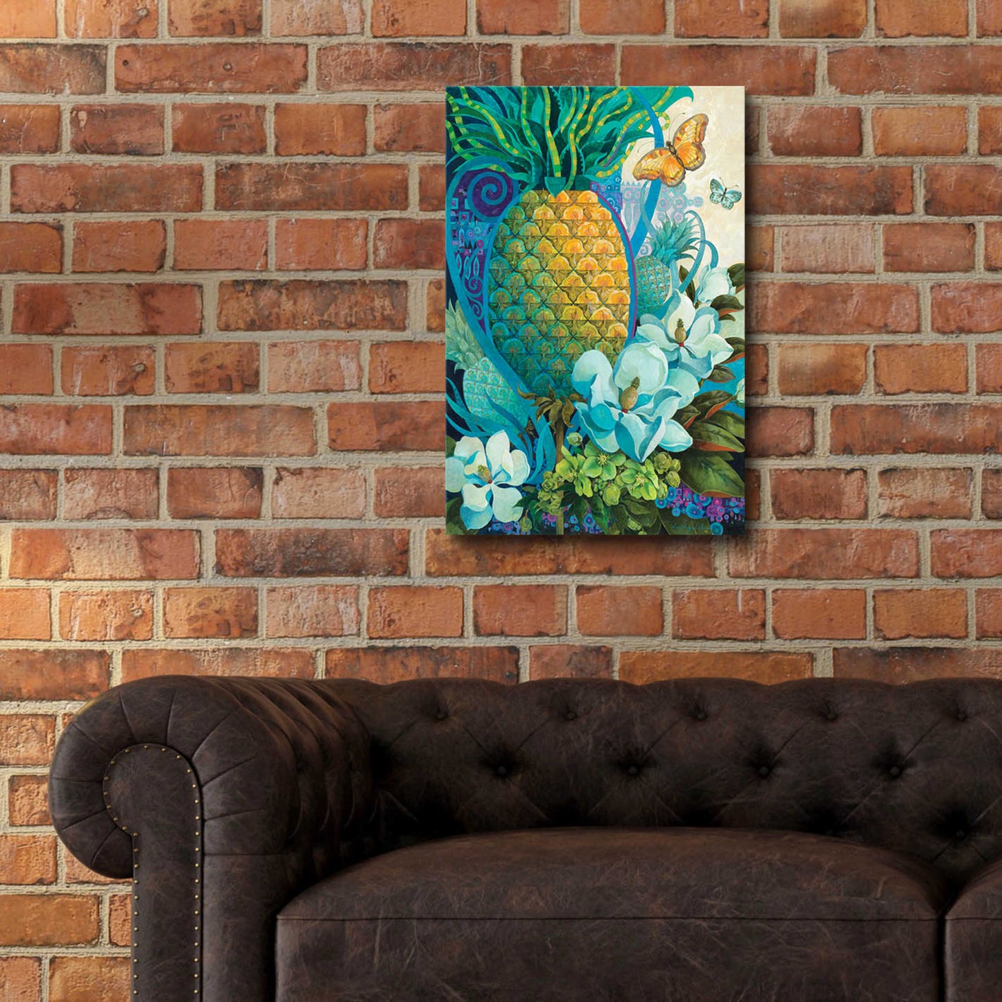 Epic Art 'Pineapple Floral' by David Galchutt, Acrylic Glass Wall Art,16x24