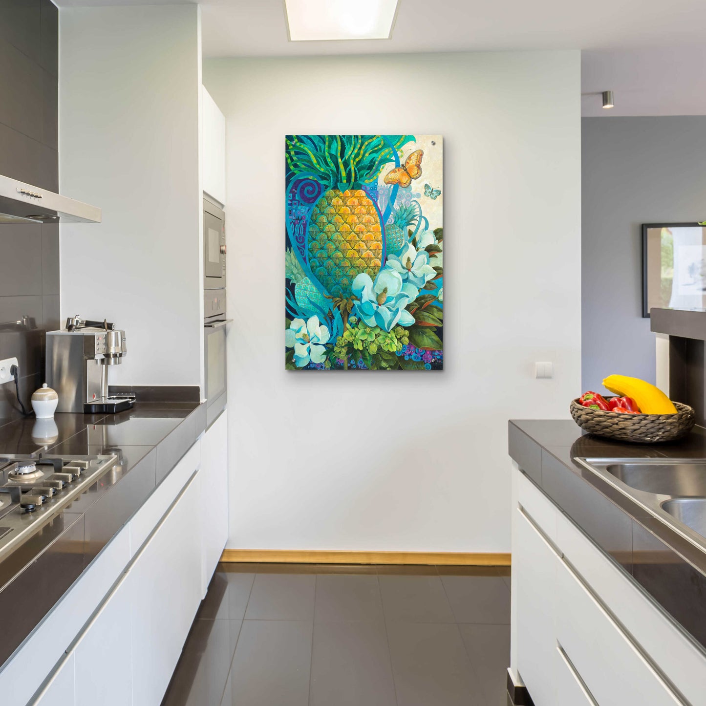 Epic Art 'Pineapple Floral' by David Galchutt, Acrylic Glass Wall Art,24x36