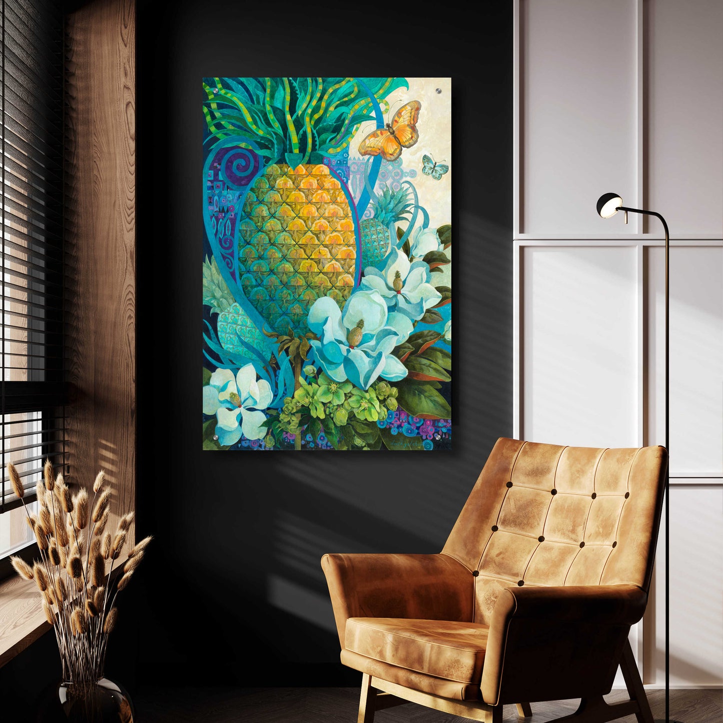 Epic Art 'Pineapple Floral' by David Galchutt, Acrylic Glass Wall Art,24x36