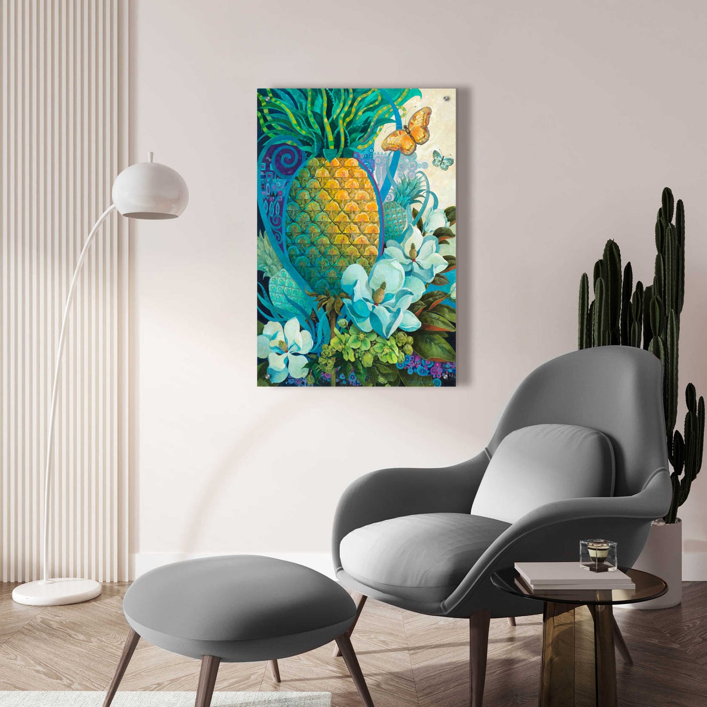 Epic Art 'Pineapple Floral' by David Galchutt, Acrylic Glass Wall Art,24x36