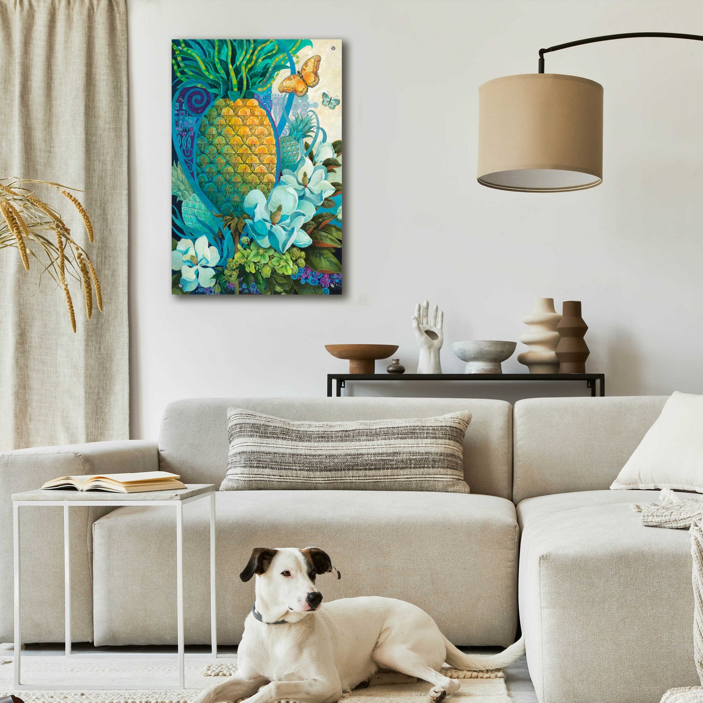 Epic Art 'Pineapple Floral' by David Galchutt, Acrylic Glass Wall Art,24x36