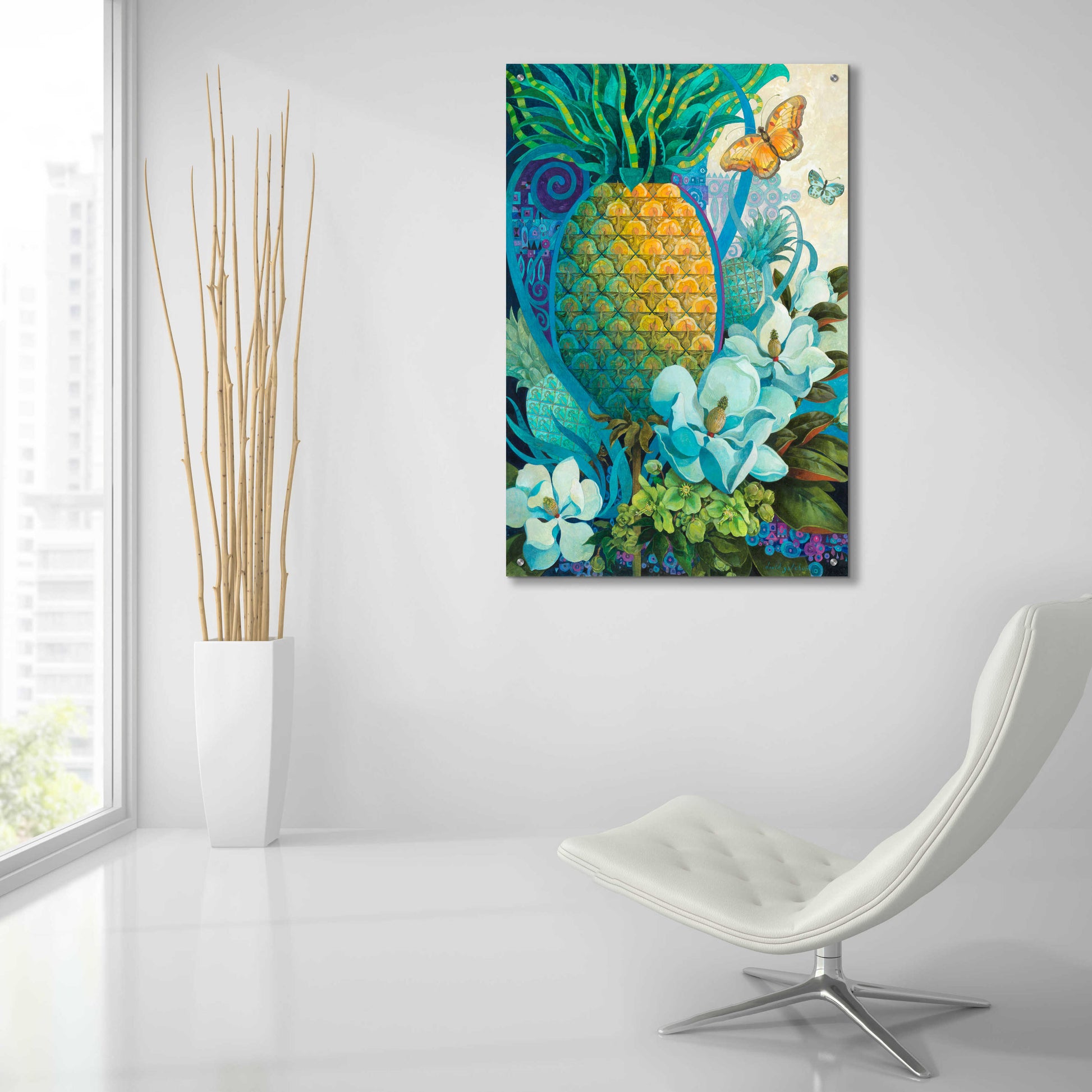 Epic Art 'Pineapple Floral' by David Galchutt, Acrylic Glass Wall Art,24x36