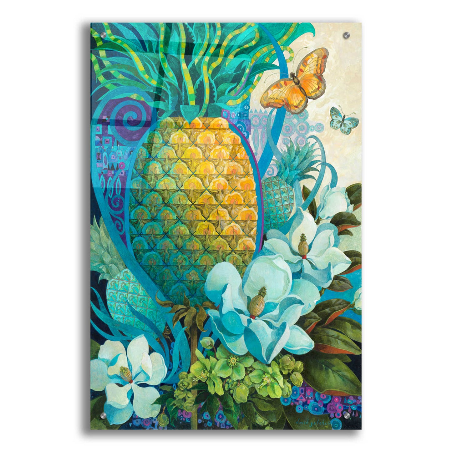 Epic Art 'Pineapple Floral' by David Galchutt, Acrylic Glass Wall Art,24x36