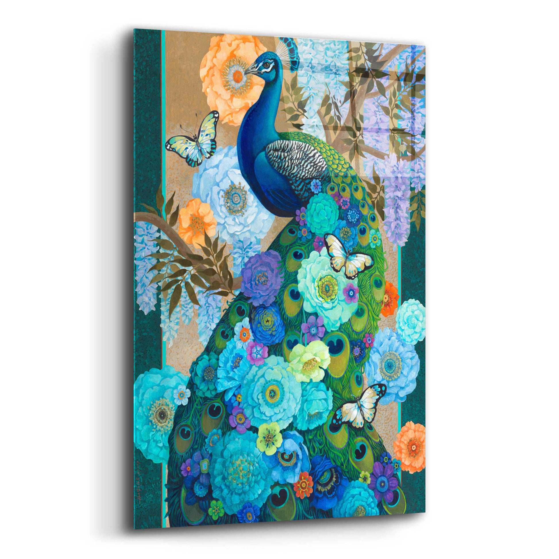 Epic Art 'Floral Peacock' by David Galchutt, Acrylic Glass Wall Art,12x16