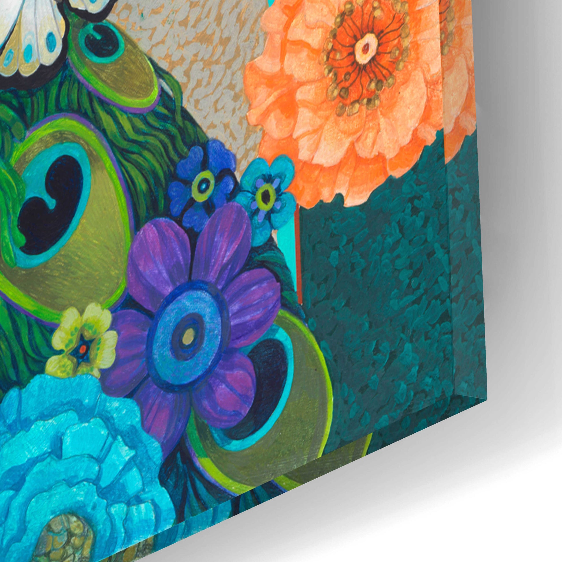 Epic Art 'Floral Peacock' by David Galchutt, Acrylic Glass Wall Art,12x16