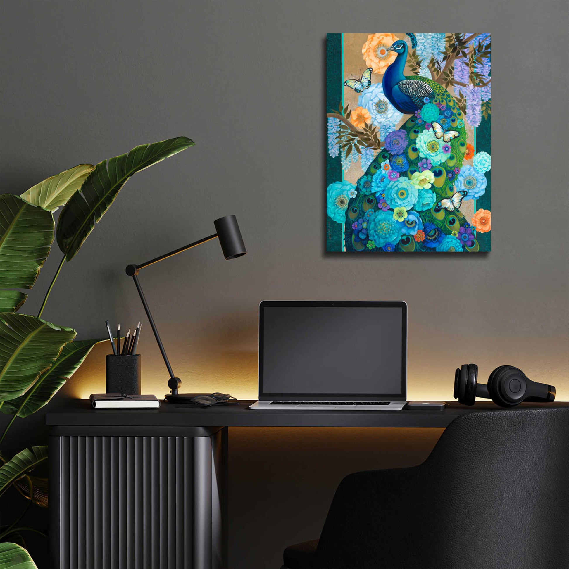 Epic Art 'Floral Peacock' by David Galchutt, Acrylic Glass Wall Art,12x16