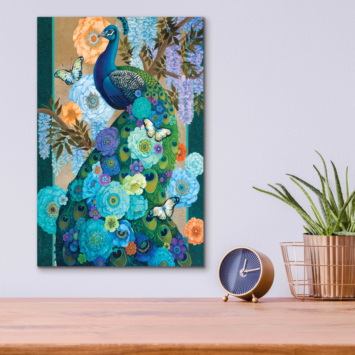 Epic Art 'Floral Peacock' by David Galchutt, Acrylic Glass Wall Art,12x16