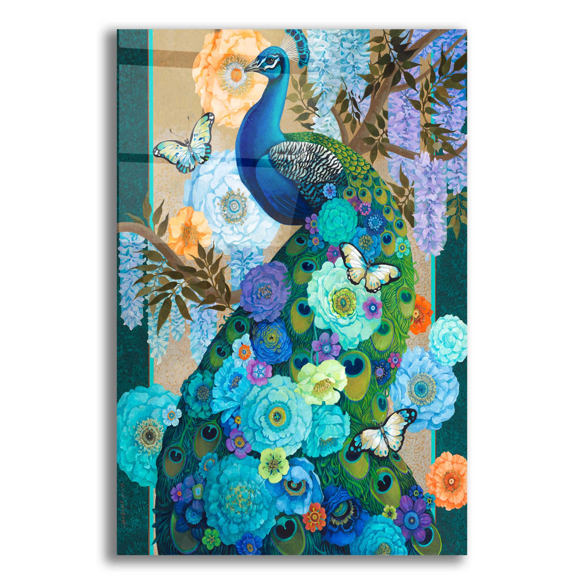 Epic Art 'Floral Peacock' by David Galchutt, Acrylic Glass Wall Art,12x16