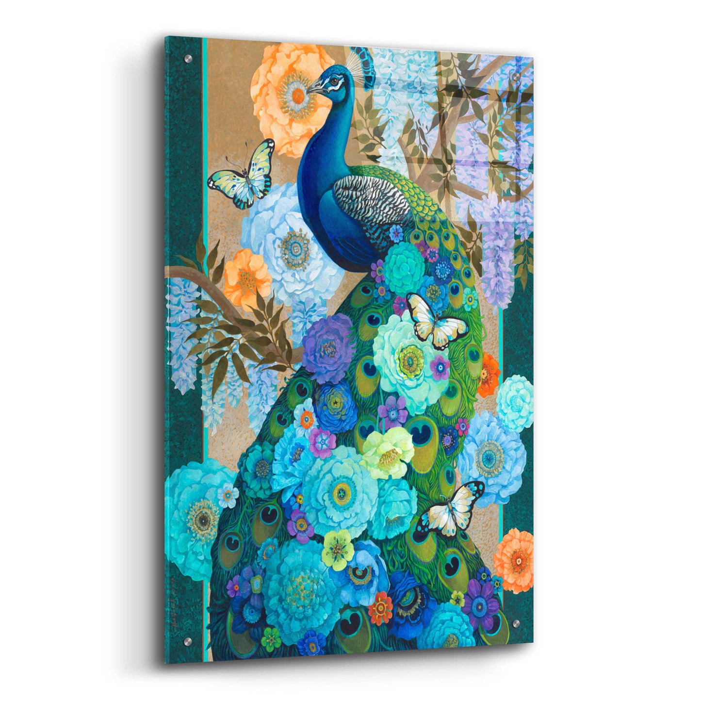 Epic Art 'Floral Peacock' by David Galchutt, Acrylic Glass Wall Art,24x36