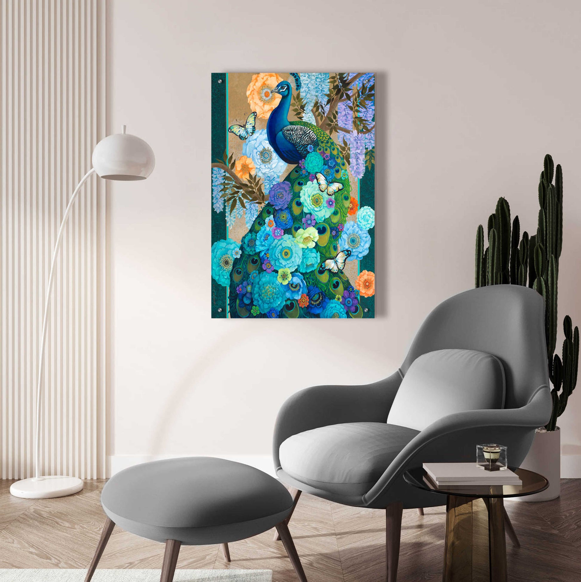 Epic Art 'Floral Peacock' by David Galchutt, Acrylic Glass Wall Art,24x36