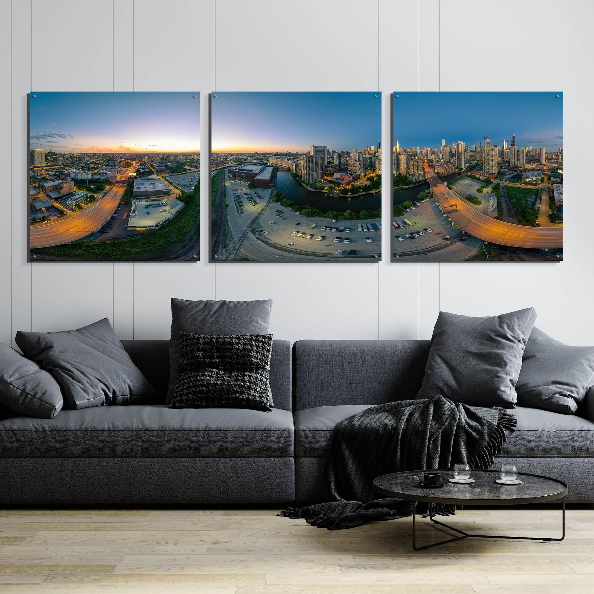 Epic Art 'Chicago Pano 21' by Epic Portfolio, Acrylic Glass Wall Art, 3 Piece Set,108x36