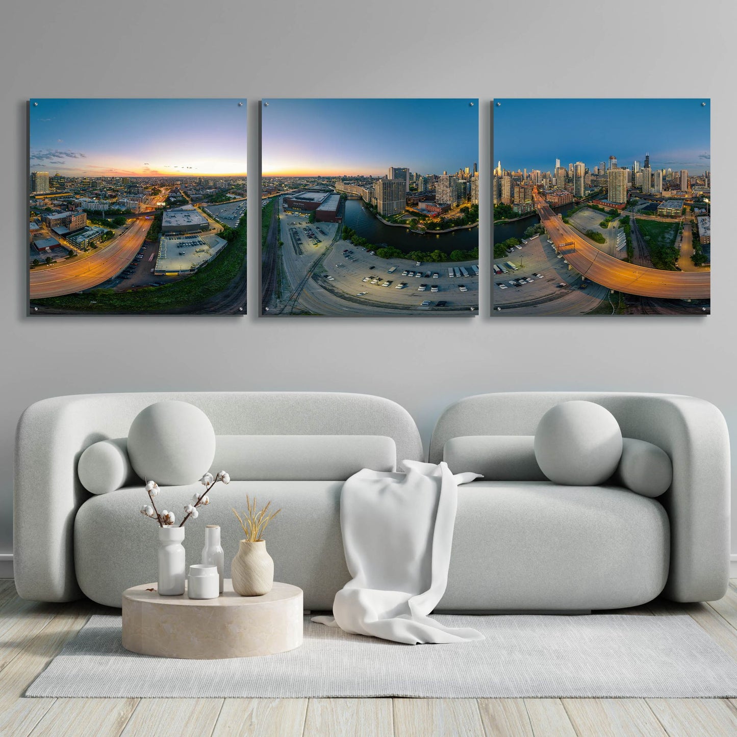 Epic Art 'Chicago Pano 21' by Epic Portfolio, Acrylic Glass Wall Art, 3 Piece Set,108x36