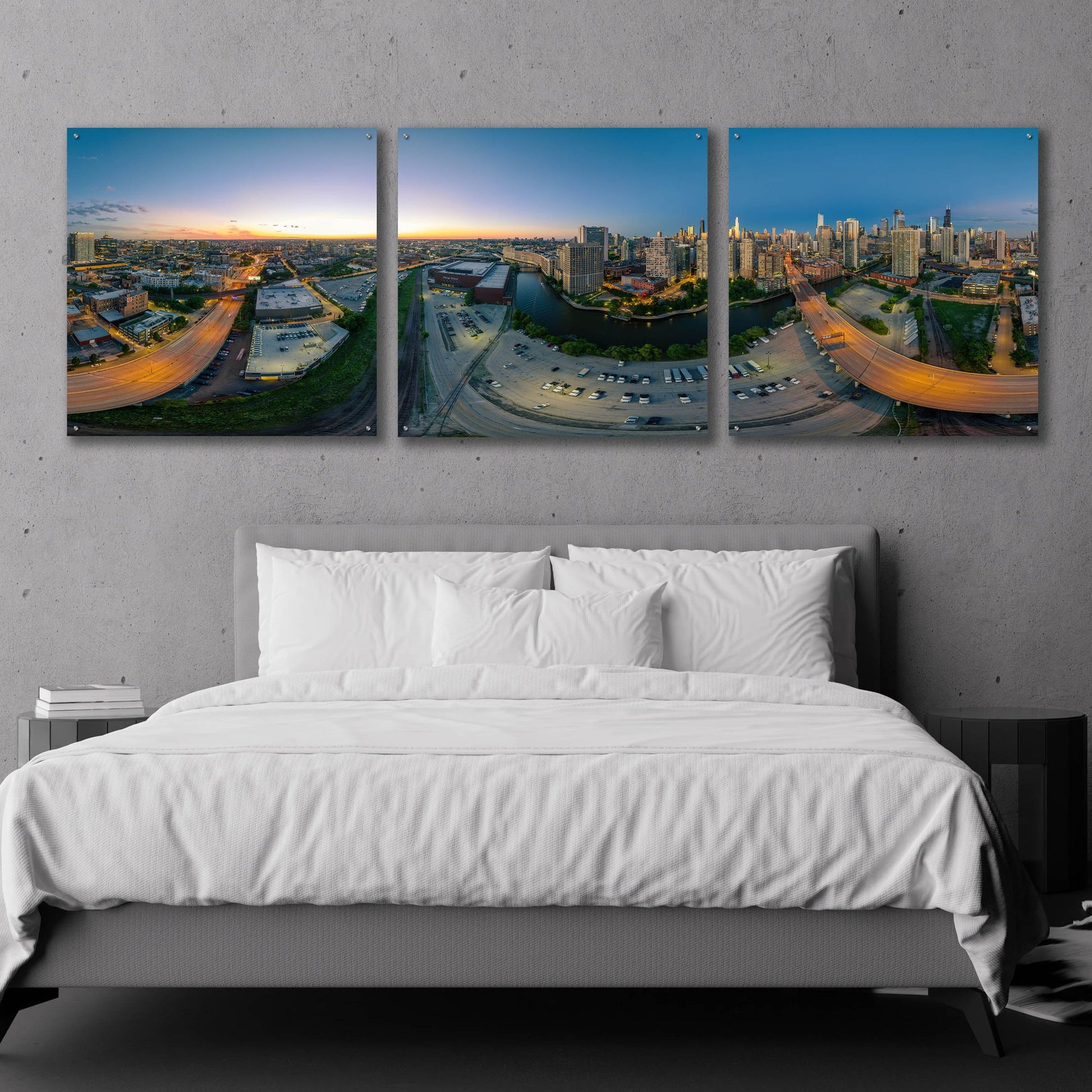 Epic Art 'Chicago Pano 21' by Epic Portfolio, Acrylic Glass Wall Art, 3 Piece Set,108x36