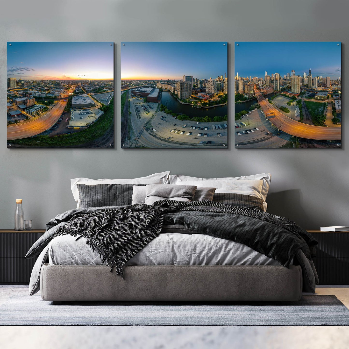 Epic Art 'Chicago Pano 21' by Epic Portfolio, Acrylic Glass Wall Art, 3 Piece Set,108x36