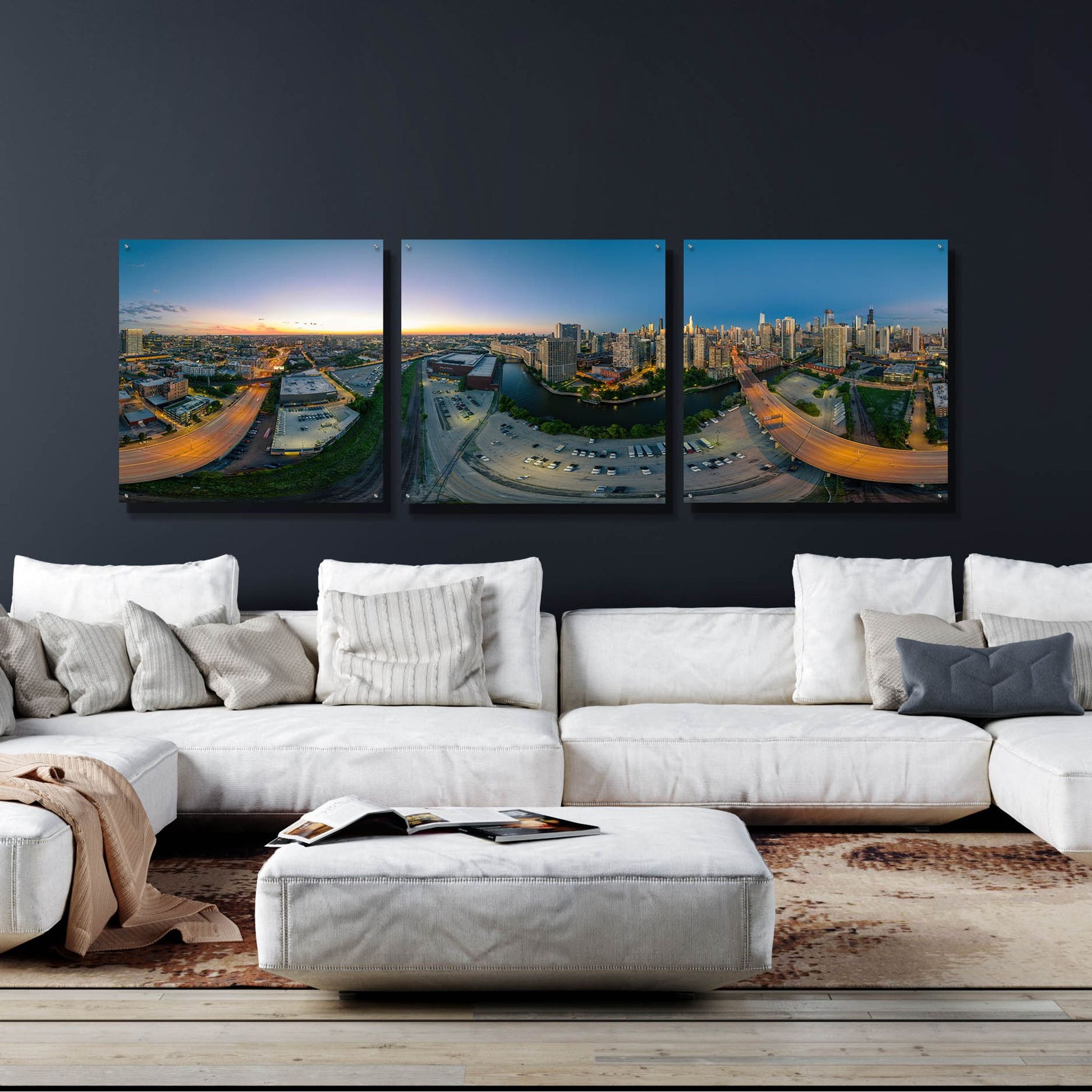 Epic Art 'Chicago Pano 21' by Epic Portfolio, Acrylic Glass Wall Art, 3 Piece Set,108x36