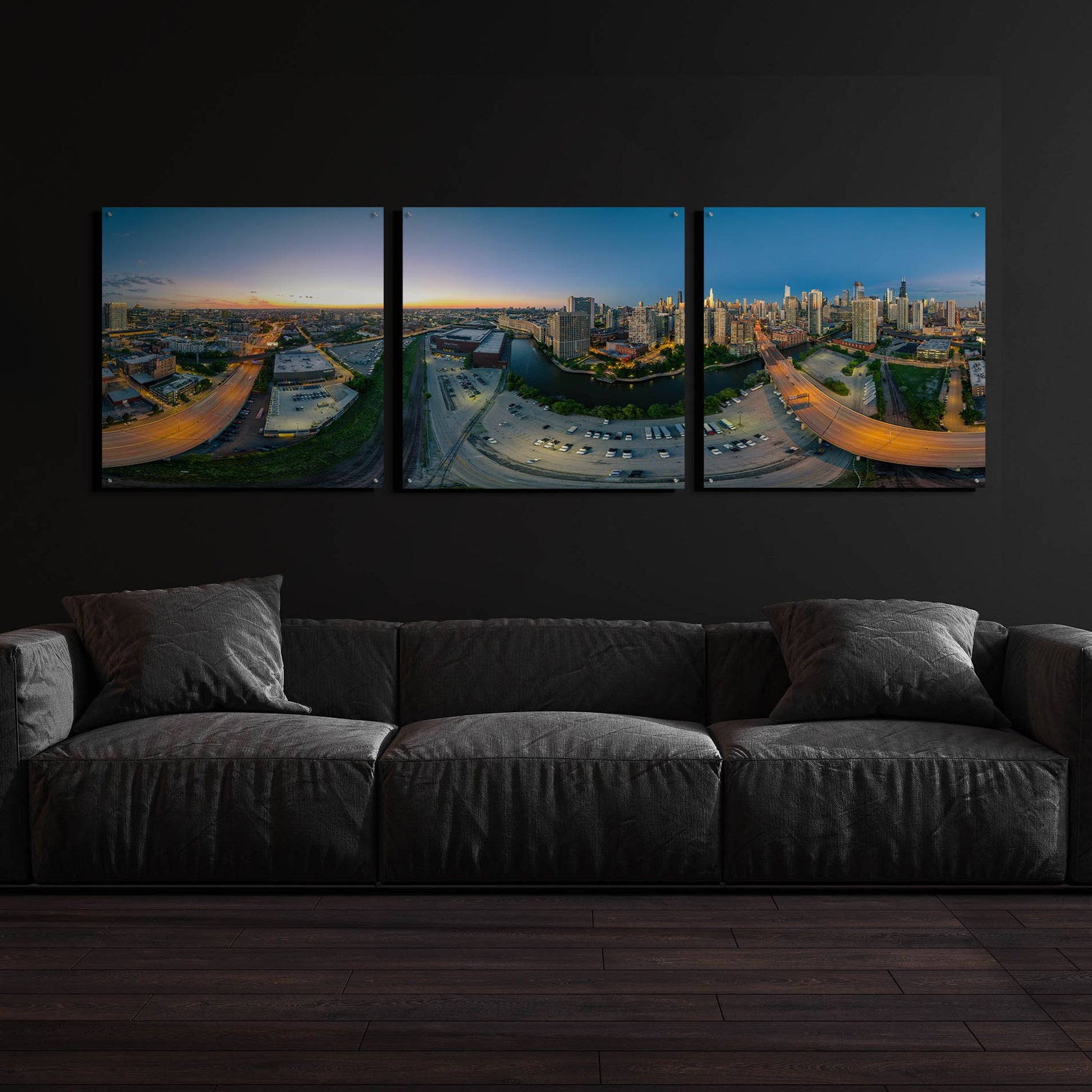 Epic Art 'Chicago Pano 21' by Epic Portfolio, Acrylic Glass Wall Art, 3 Piece Set,108x36