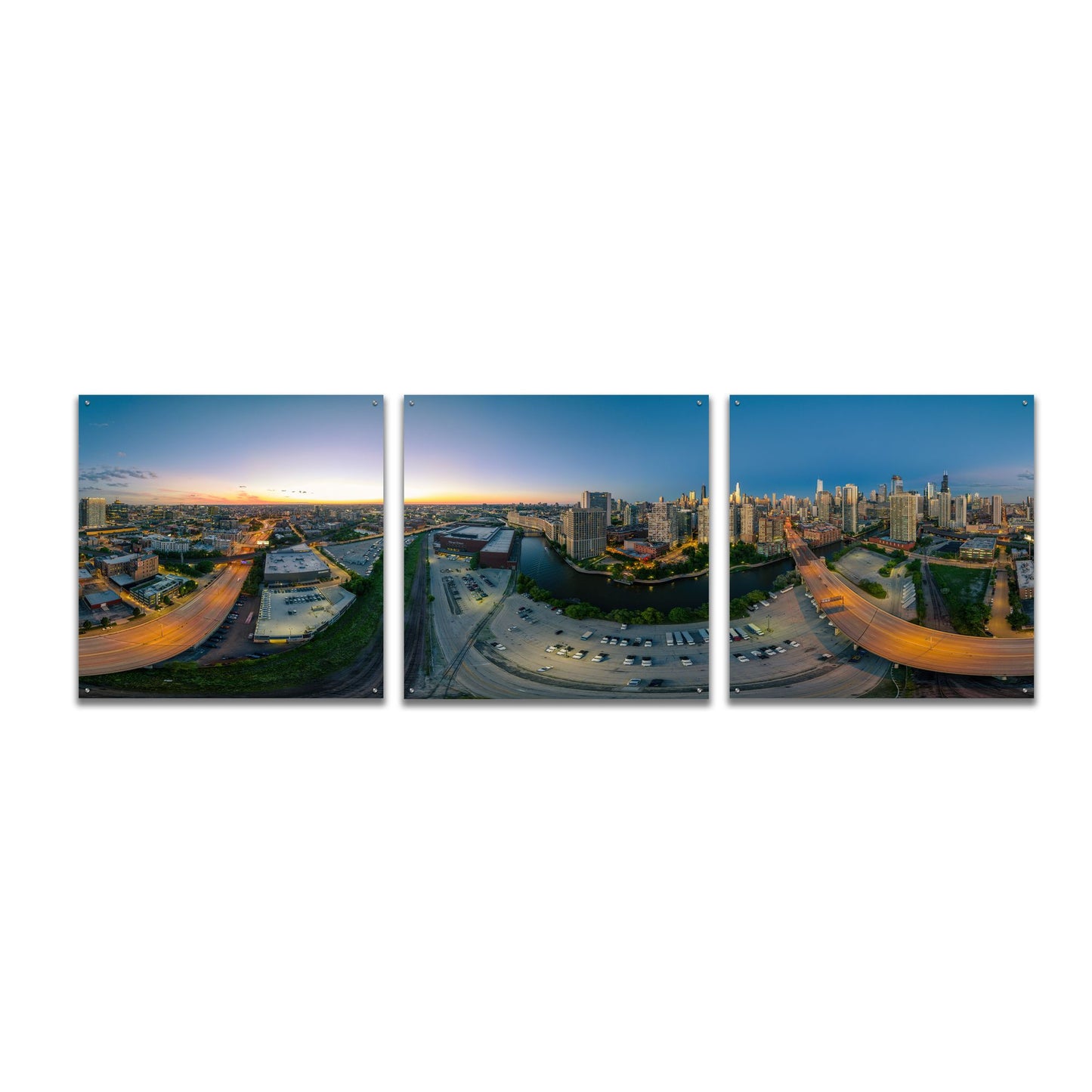 Epic Art 'Chicago Pano 21' by Epic Portfolio, Acrylic Glass Wall Art, 3 Piece Set,108x36