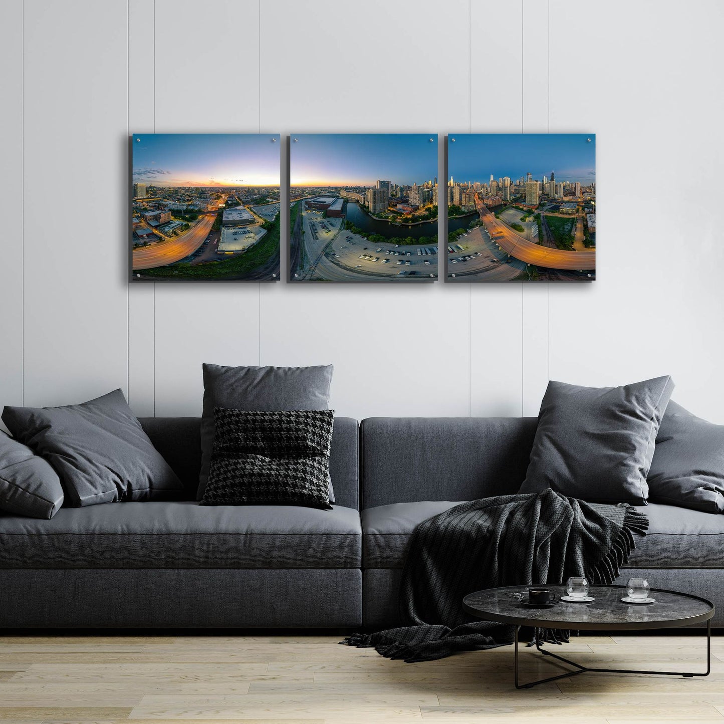 Epic Art 'Chicago Pano 21' by Epic Portfolio, Acrylic Glass Wall Art, 3 Piece Set,72x24