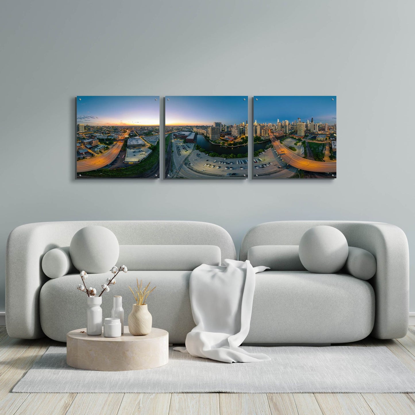 Epic Art 'Chicago Pano 21' by Epic Portfolio, Acrylic Glass Wall Art, 3 Piece Set,72x24