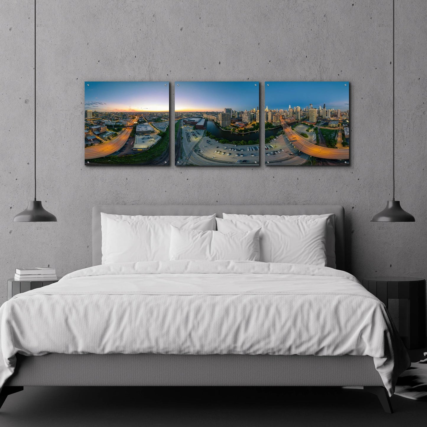 Epic Art 'Chicago Pano 21' by Epic Portfolio, Acrylic Glass Wall Art, 3 Piece Set,72x24