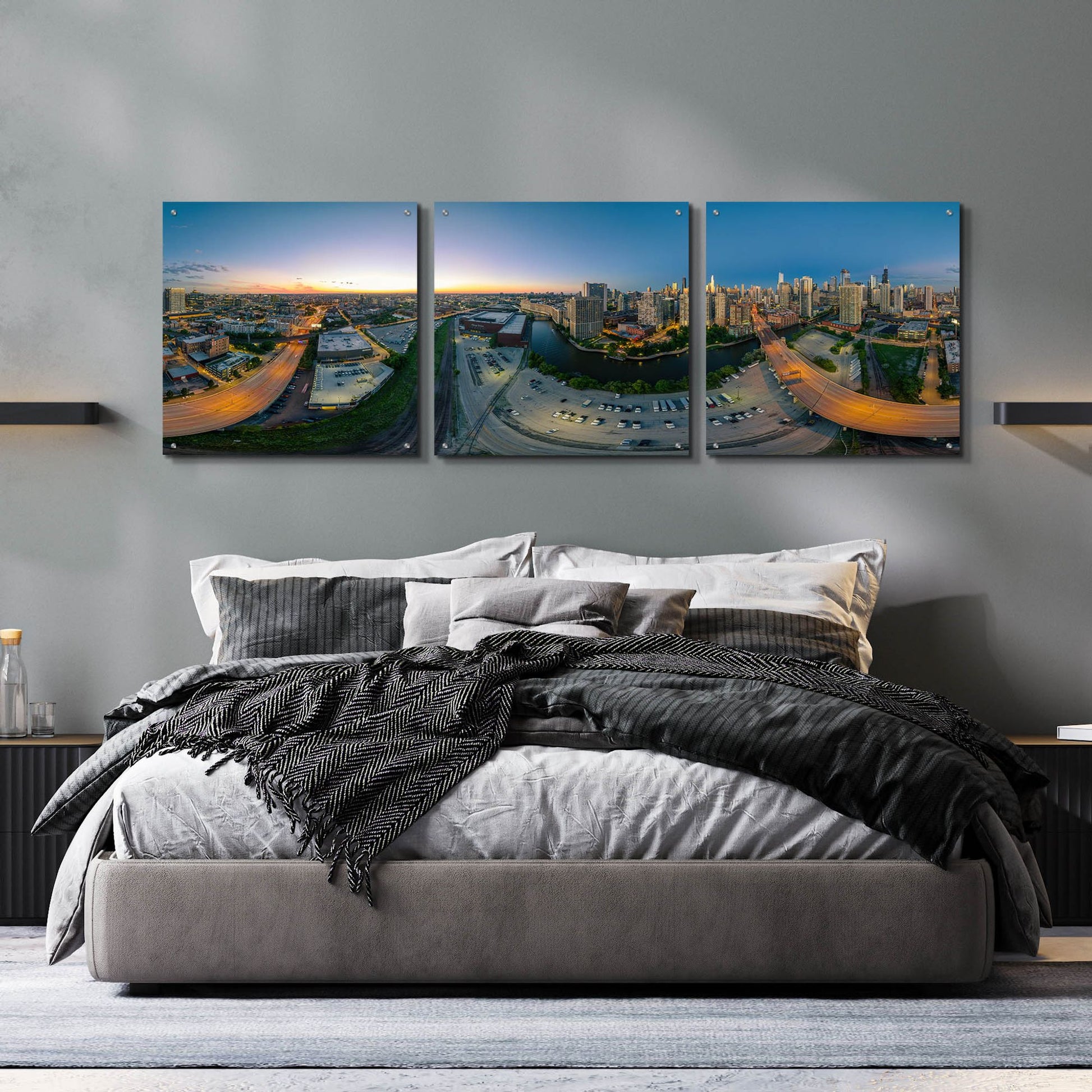 Epic Art 'Chicago Pano 21' by Epic Portfolio, Acrylic Glass Wall Art, 3 Piece Set,72x24