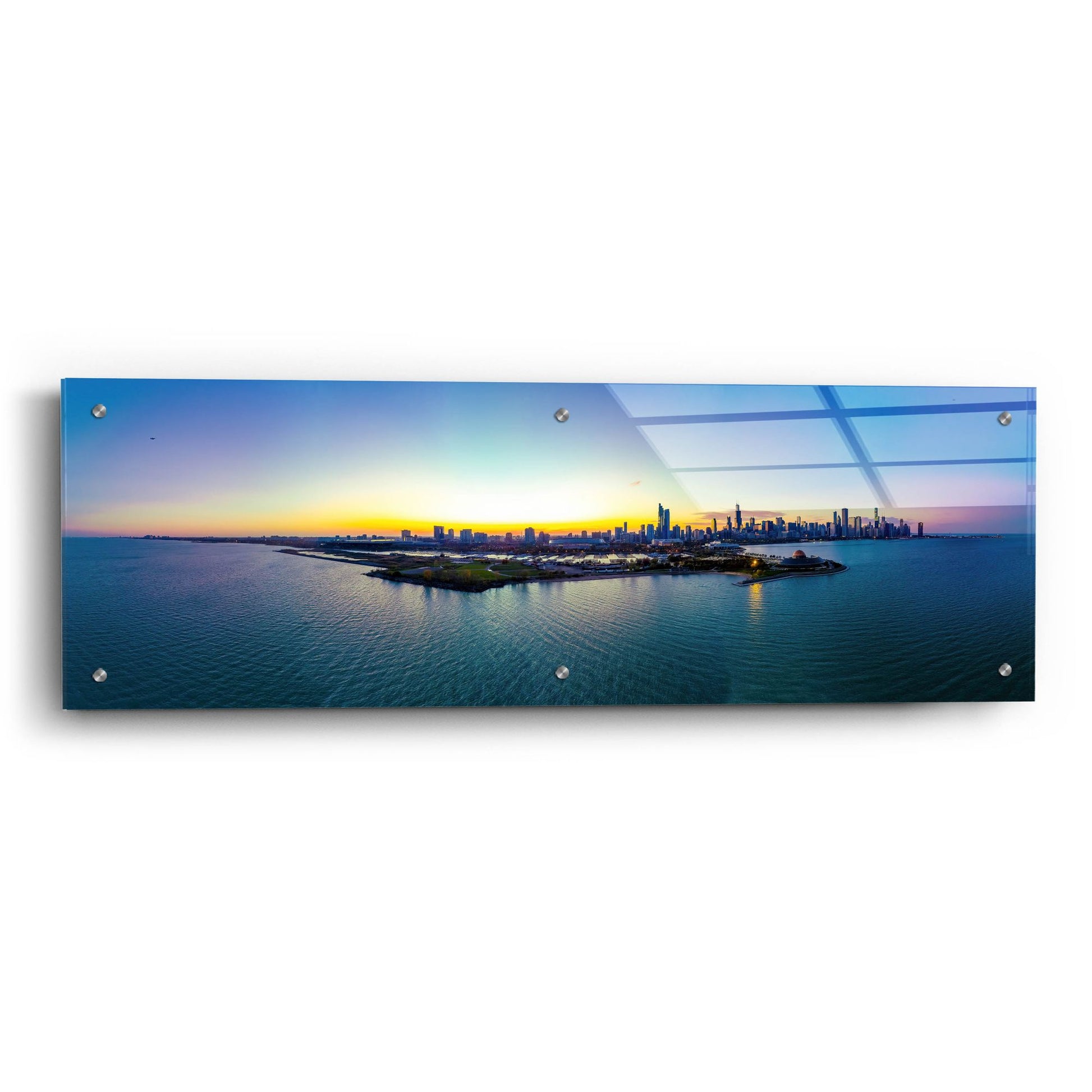 Epic Art 'Chicago - Planetarium Sunset' by Epic Portfolio, Acrylic Glass Wall Art,36x12