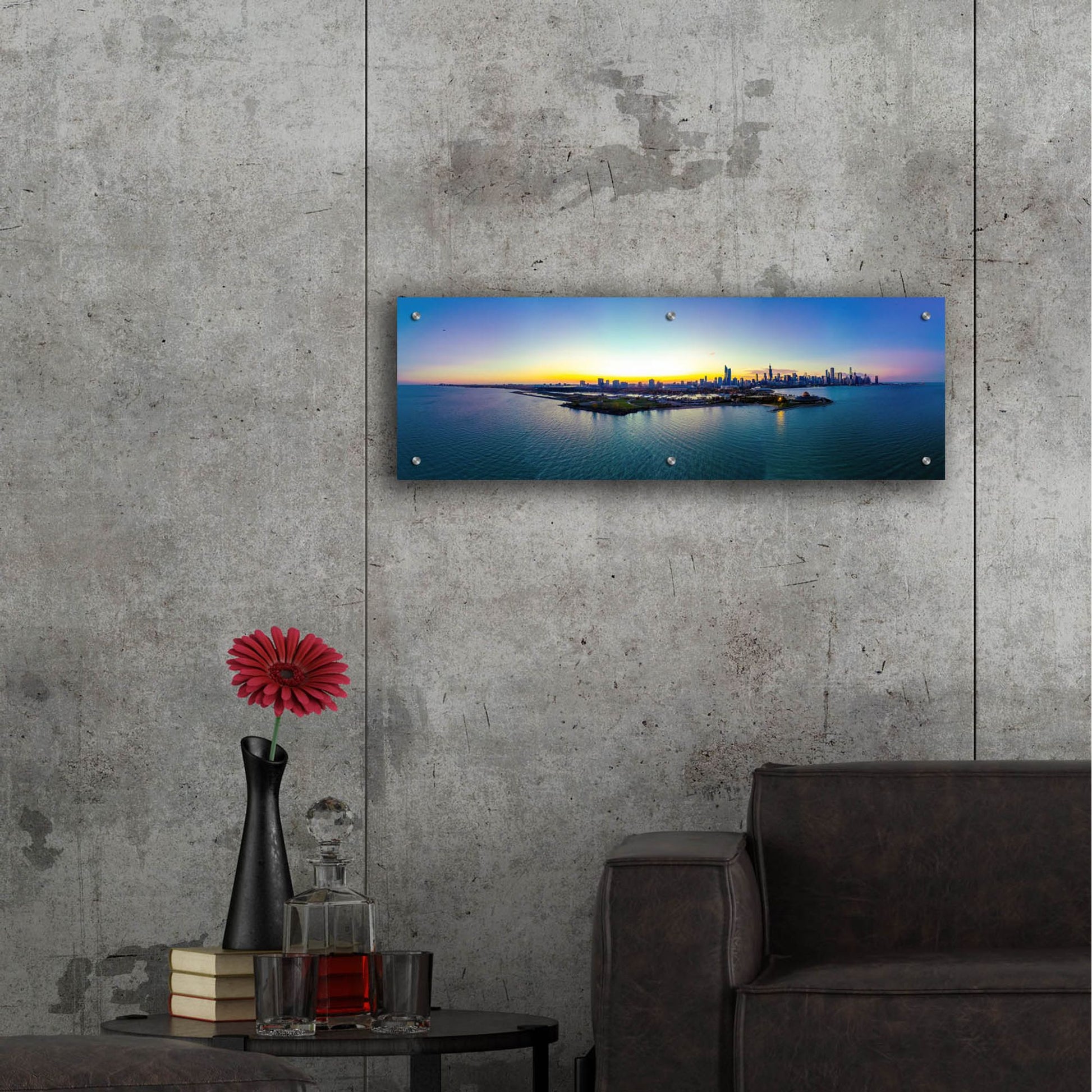 Epic Art 'Chicago - Planetarium Sunset' by Epic Portfolio, Acrylic Glass Wall Art,36x12