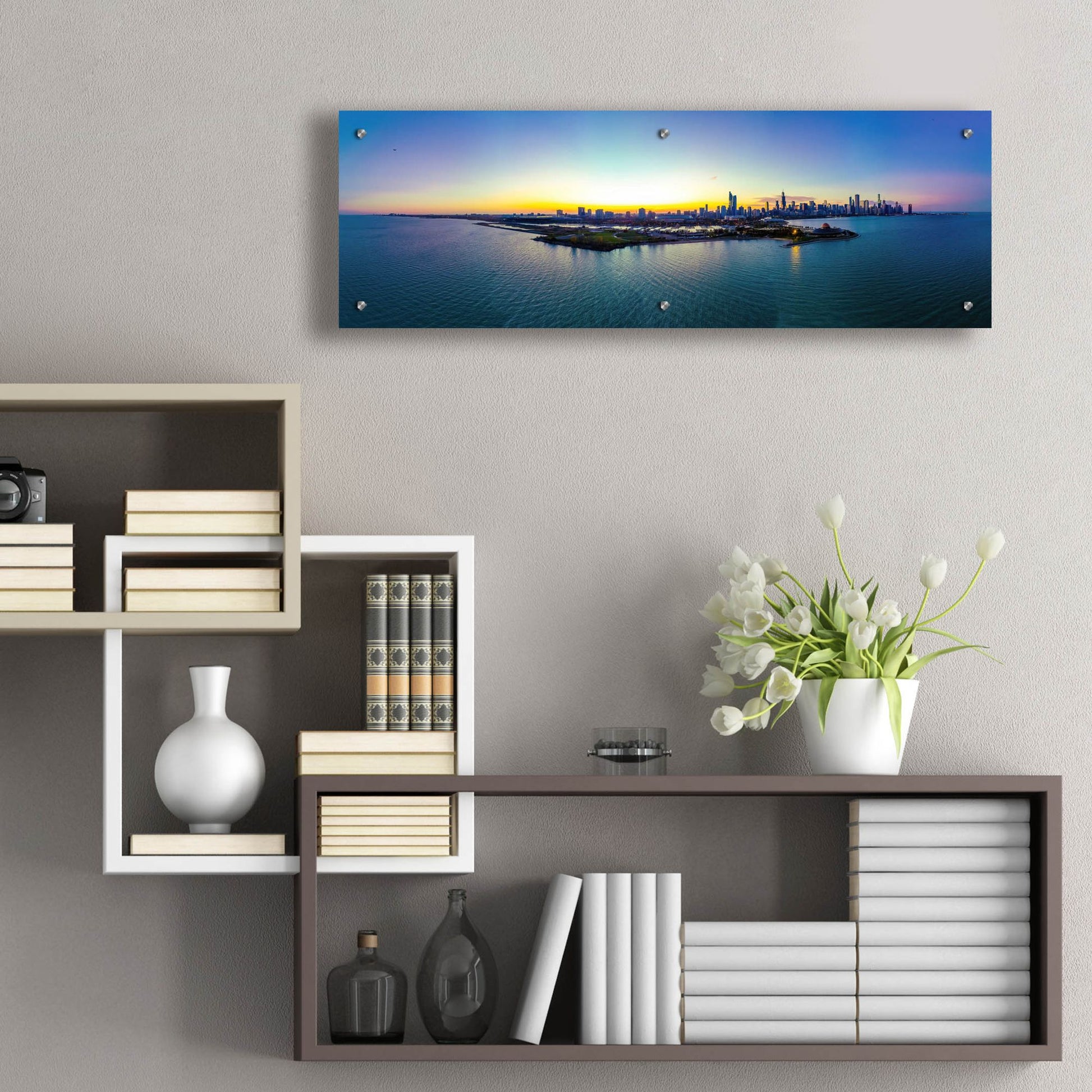 Epic Art 'Chicago - Planetarium Sunset' by Epic Portfolio, Acrylic Glass Wall Art,36x12