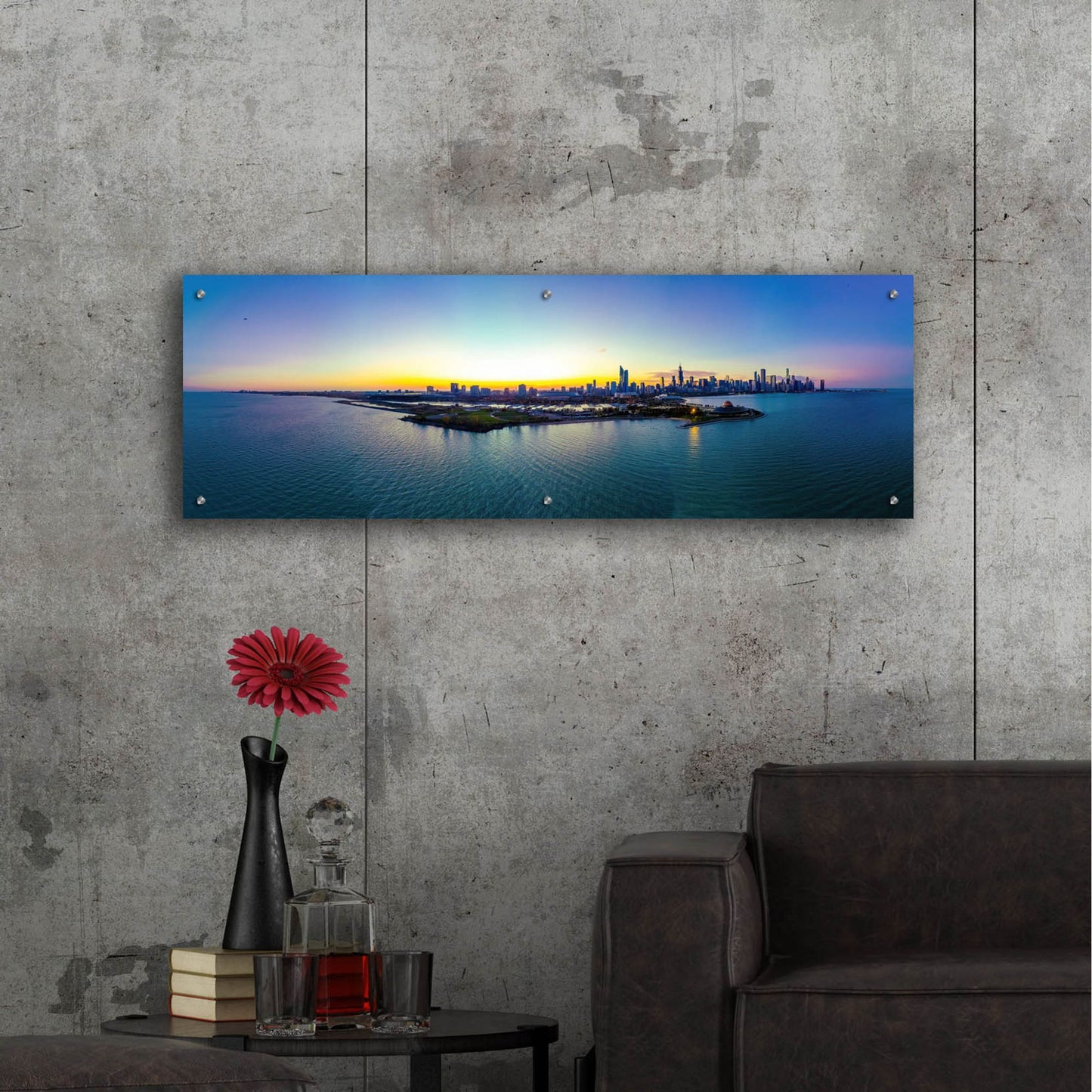 Epic Art 'Chicago - Planetarium Sunset' by Epic Portfolio, Acrylic Glass Wall Art,48x16