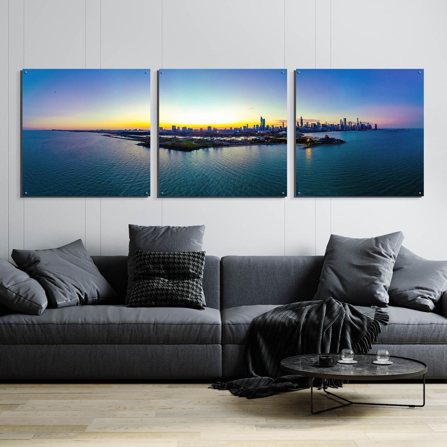 Epic Art 'Chicago - Planetarium Sunset' by Epic Portfolio, Acrylic Glass Wall Art, 3 Piece Set,108x36