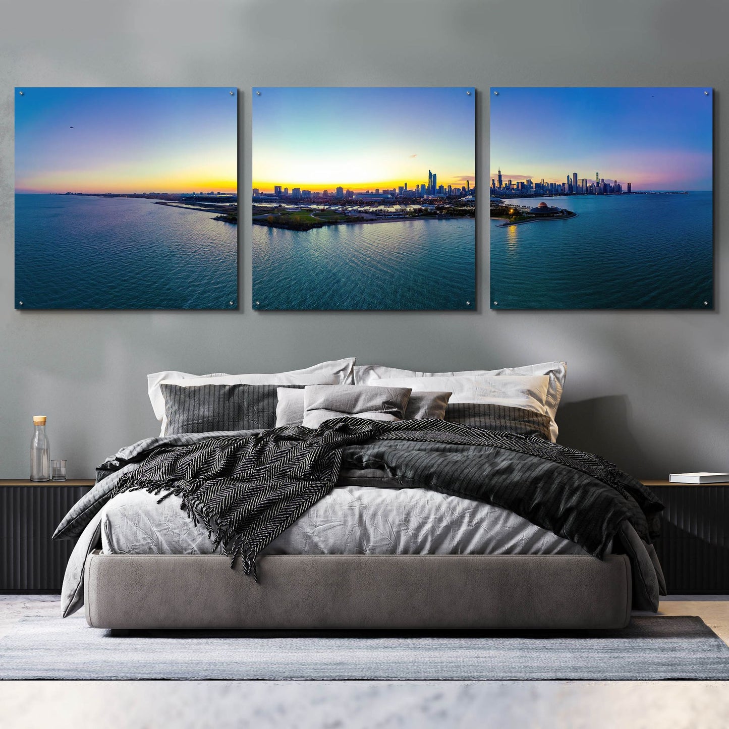 Epic Art 'Chicago - Planetarium Sunset' by Epic Portfolio, Acrylic Glass Wall Art, 3 Piece Set,108x36