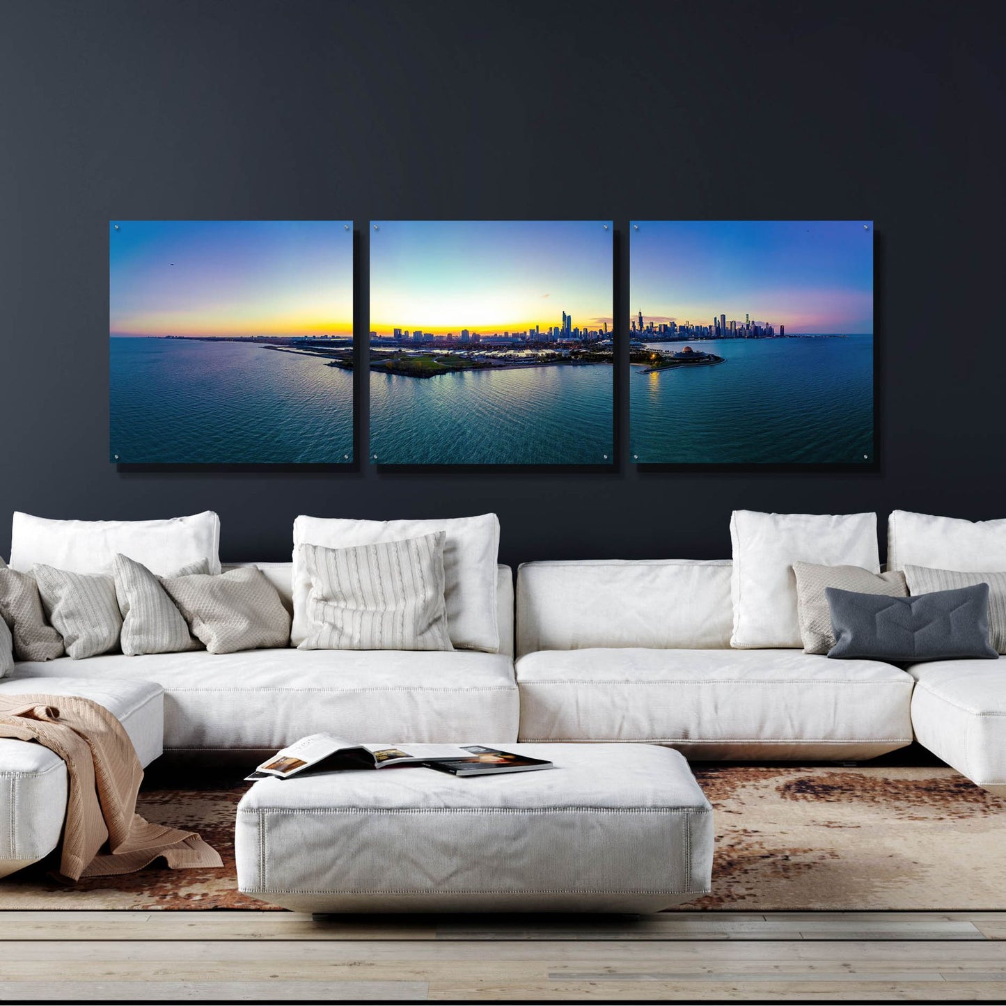 Epic Art 'Chicago - Planetarium Sunset' by Epic Portfolio, Acrylic Glass Wall Art, 3 Piece Set,108x36