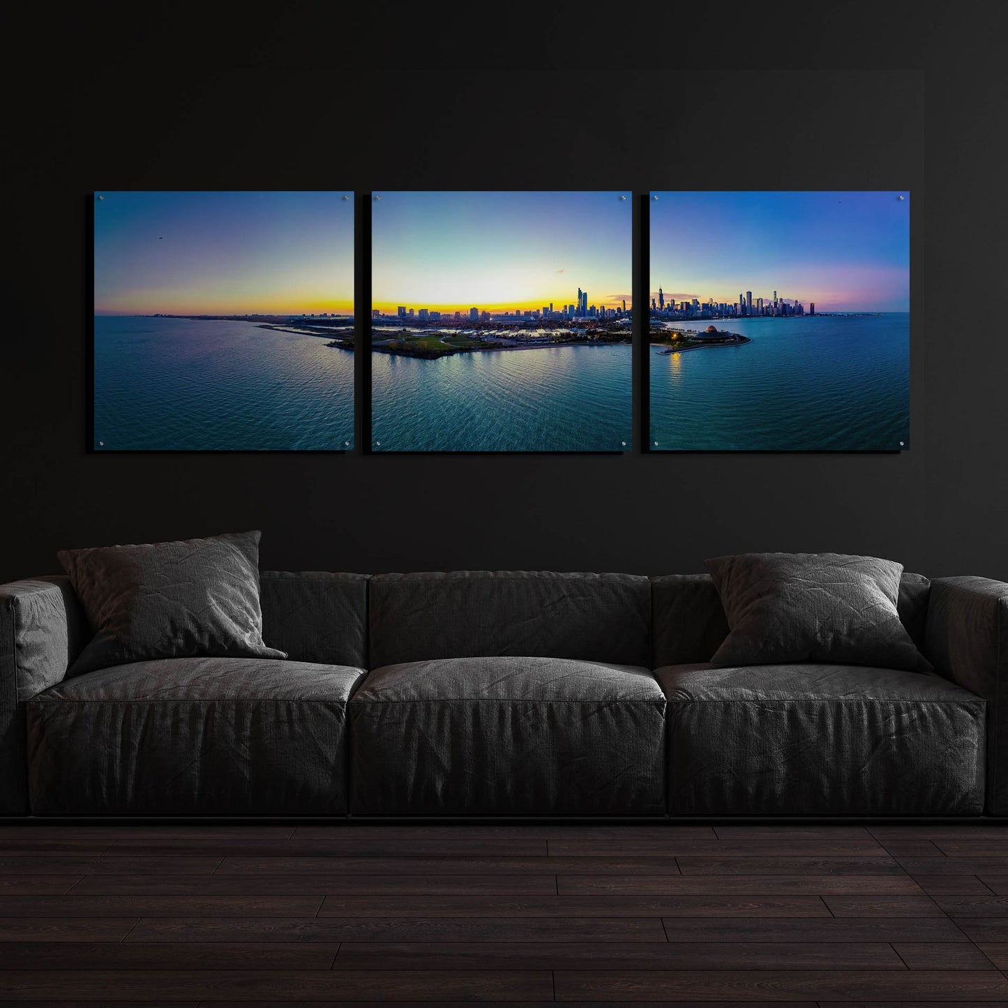 Epic Art 'Chicago - Planetarium Sunset' by Epic Portfolio, Acrylic Glass Wall Art, 3 Piece Set,108x36